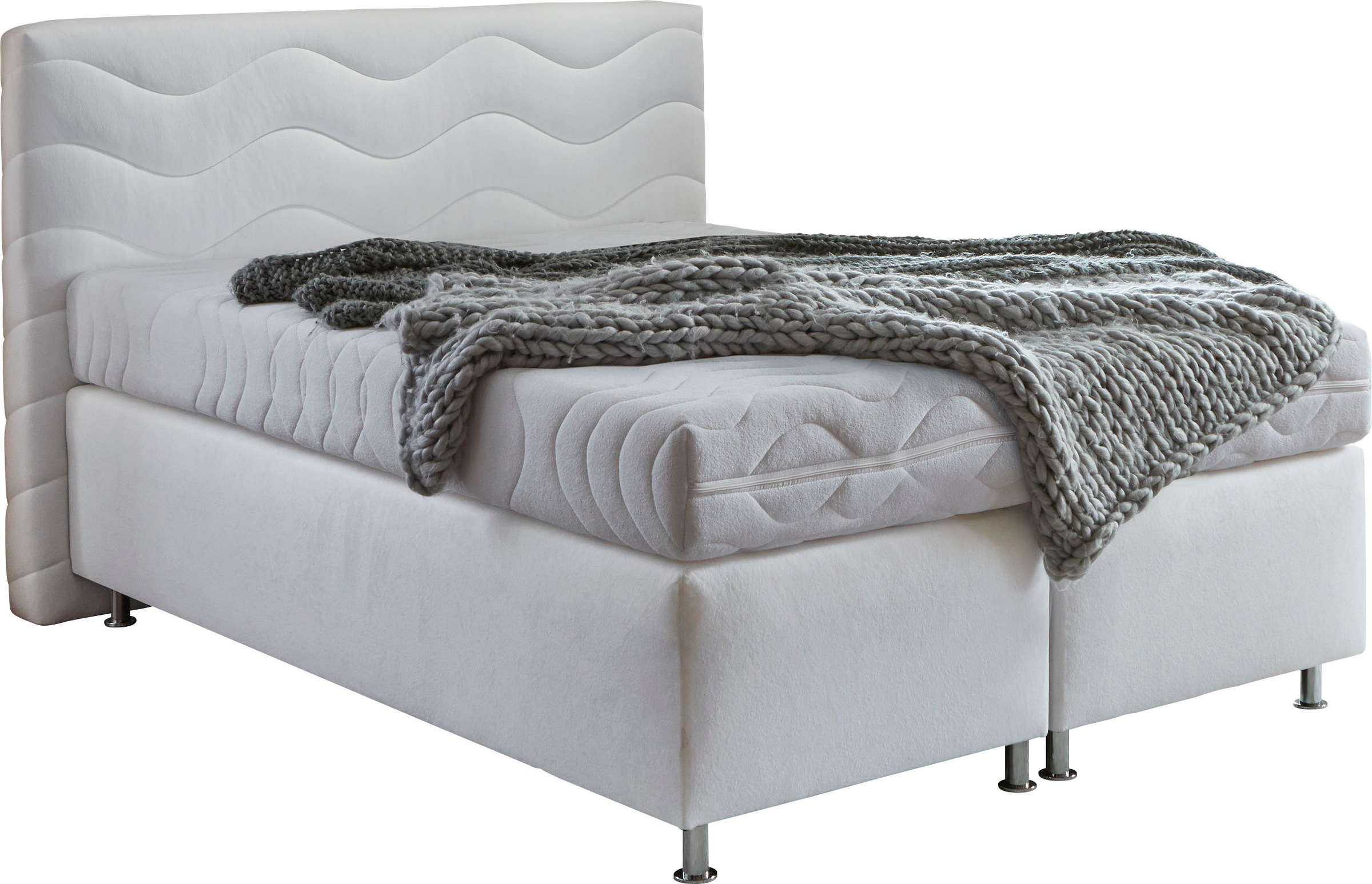 Boxspringbett "Sigma", weiß, B:155cm L:210cm, Bezug Bett: Microvelours (100% Polyester) oder Feinstruktur (100% Polyester);Bezug Bonnell-Federkernmatratze: 100% Polyester;Bezug Kaltschaummatratze: 100% Polyester;Bezug Tonnentaschenfederkernmatratze: 80% B