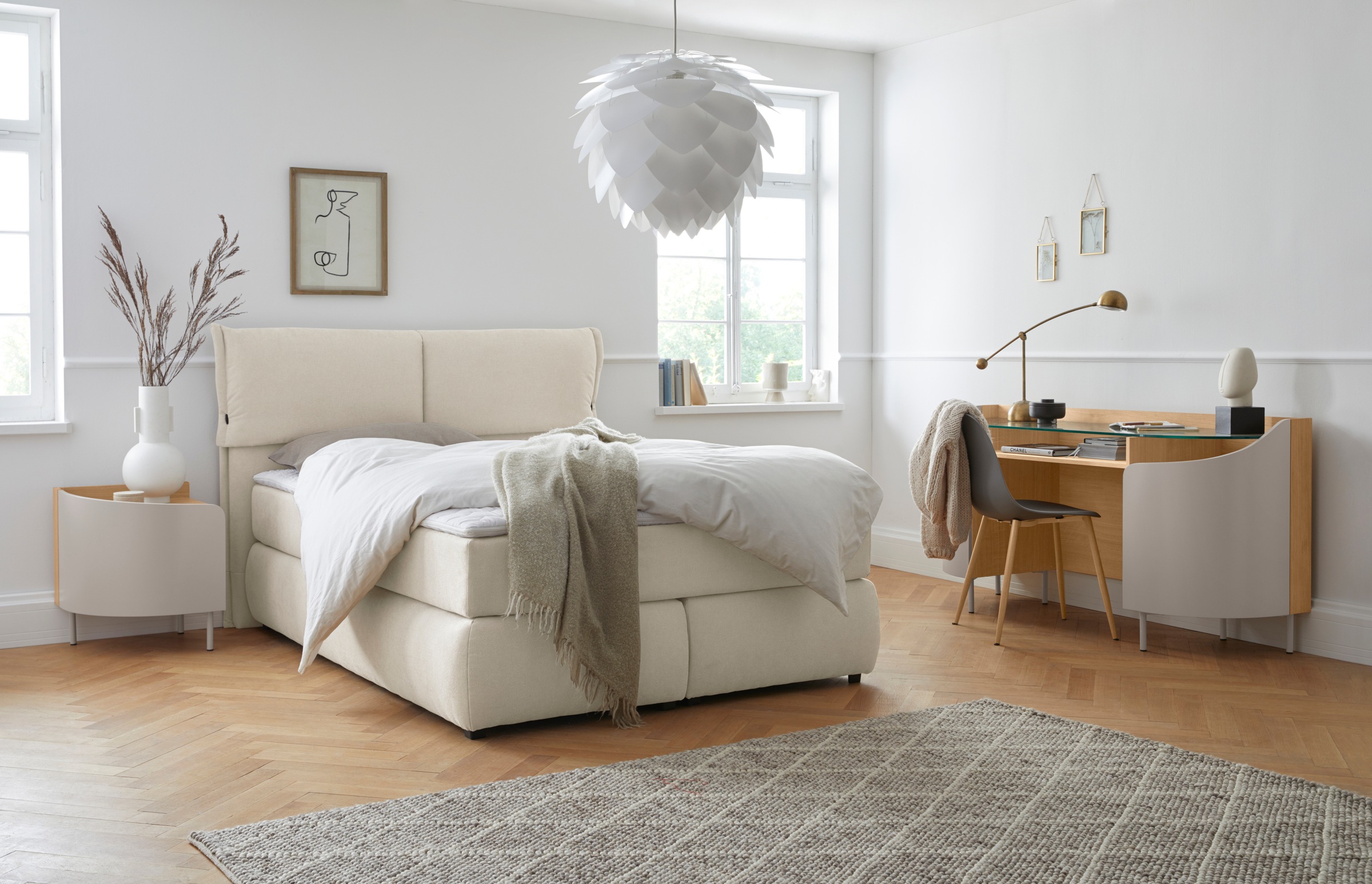andas Boxspringbett »Jenson«, in 4 Farben, 4 Breiten, 3 Matratzenarten in 2 Härtegraden, Topper
