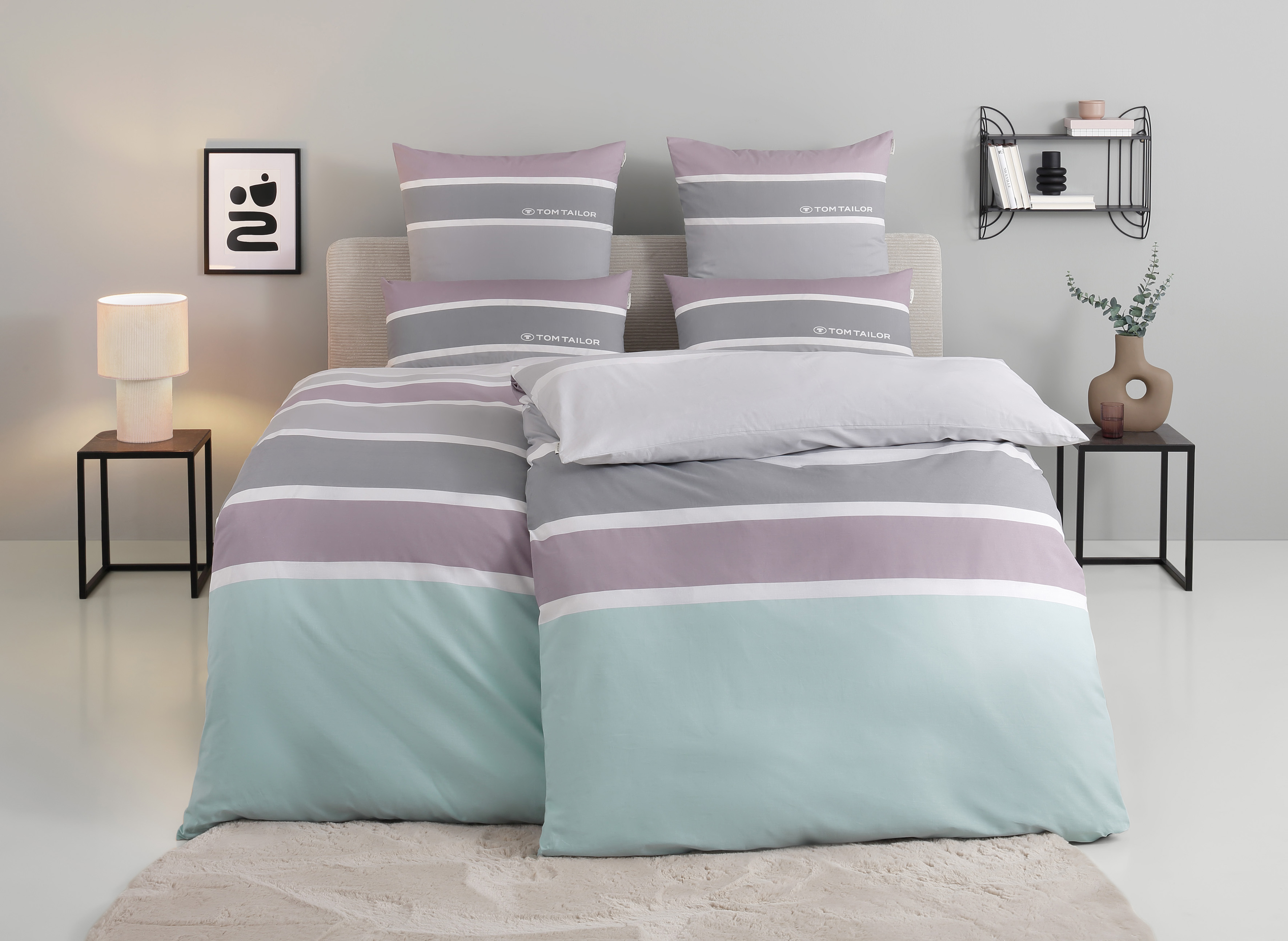 TOM TAILOR HOME Bettwäsche "Felix in Gr. 135x200 oder 155x220 cm" 3 mit GRATIS-Zugabe: Gästehandtuch (100% Baumwolle), mit Reißverschluss