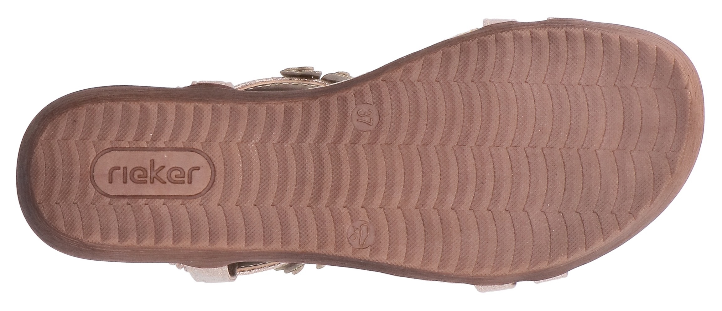Sandale RIEKER, Herren, Gr. 42, roségoldfarben, Lederimitat, metallic, Schuhe Sandale, Sommerschuh, Urlaubsschuh mit Blütenverzierung und Glitzersteine 2