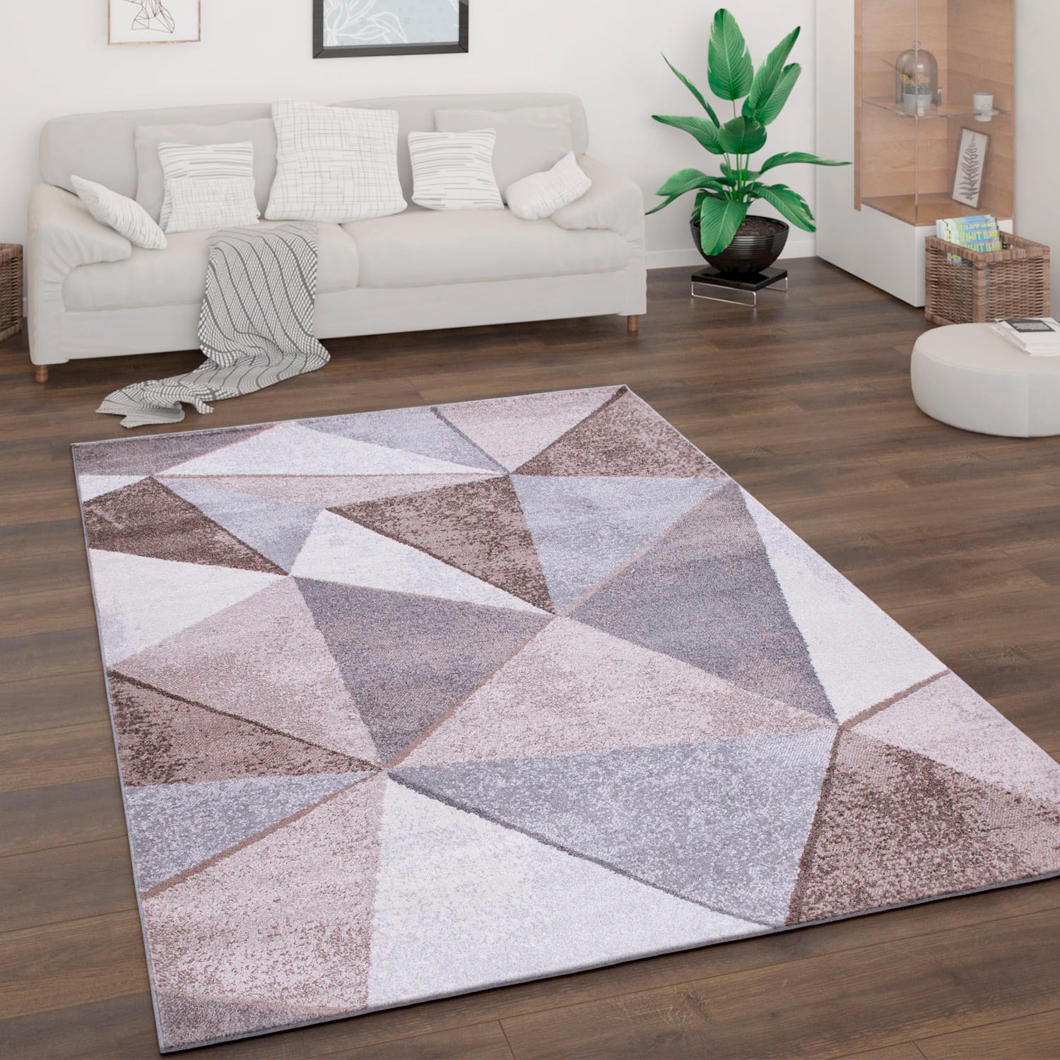 Paco Home Teppich »Bari 874« rechteckig 13 mm Höhe Kurzflor, modernes geometrisches Design, Used-Look