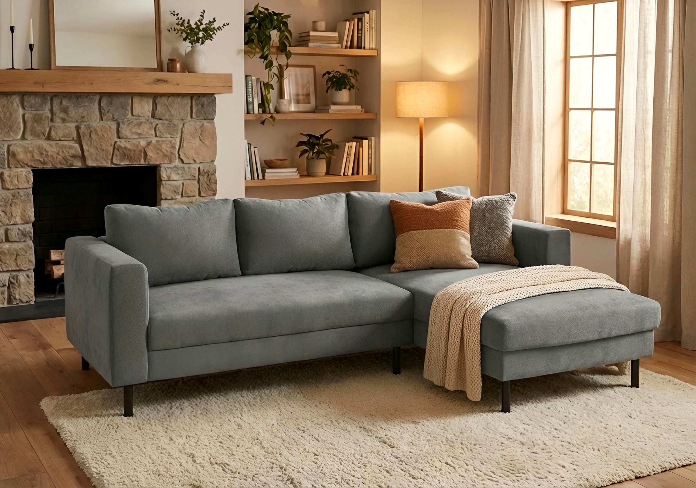 TRENDMANUFAKTUR "Amazing II, wahlw. mit Schlaffunktion & Bettkasten, Fuß schwarz" Recamiere beidseitig montierbar, L-Form,in Cord o. Struktur, B: 232 cm