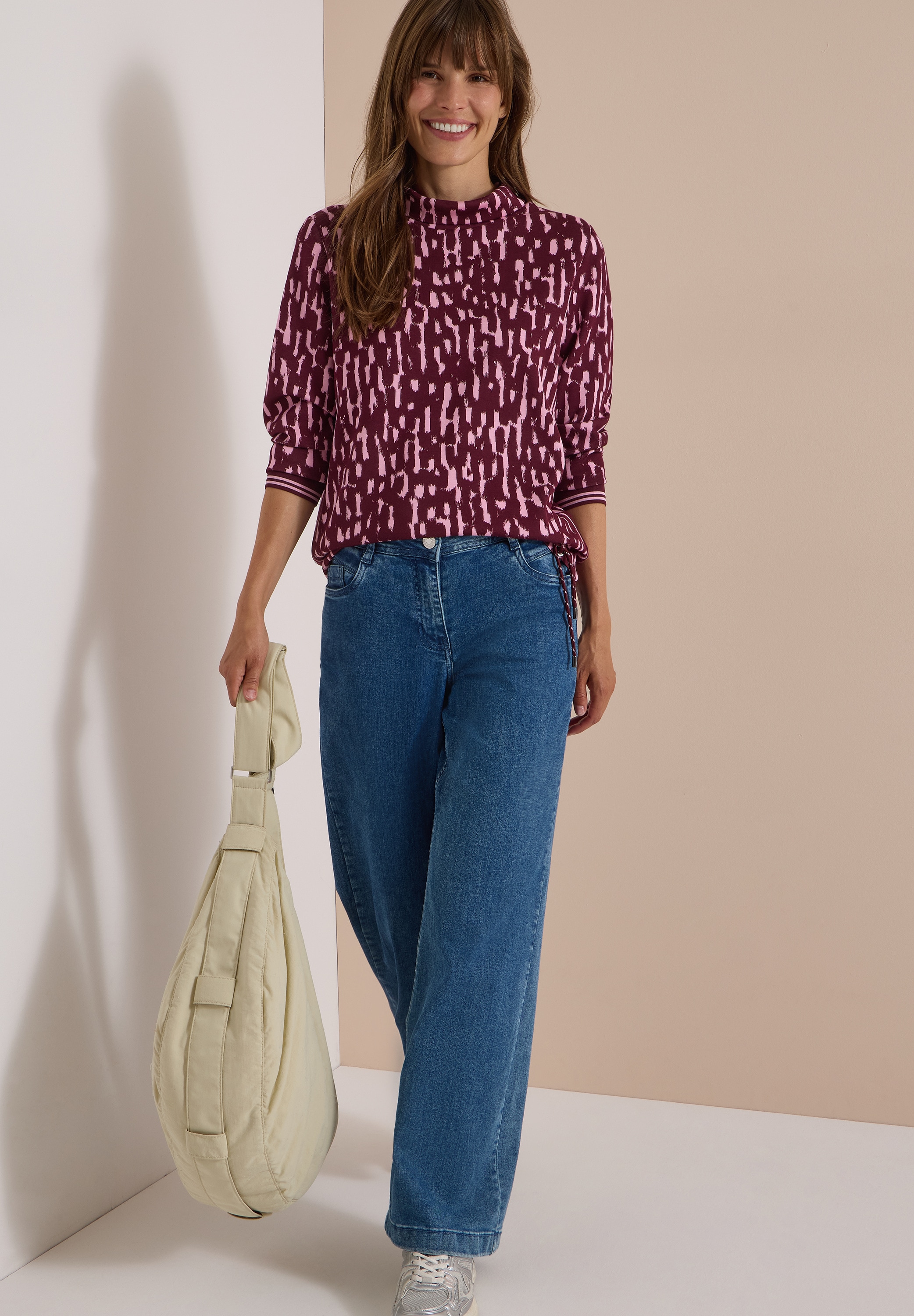 Cecil Langarmshirt mit Stehkragen und Print / Grafischem Muster