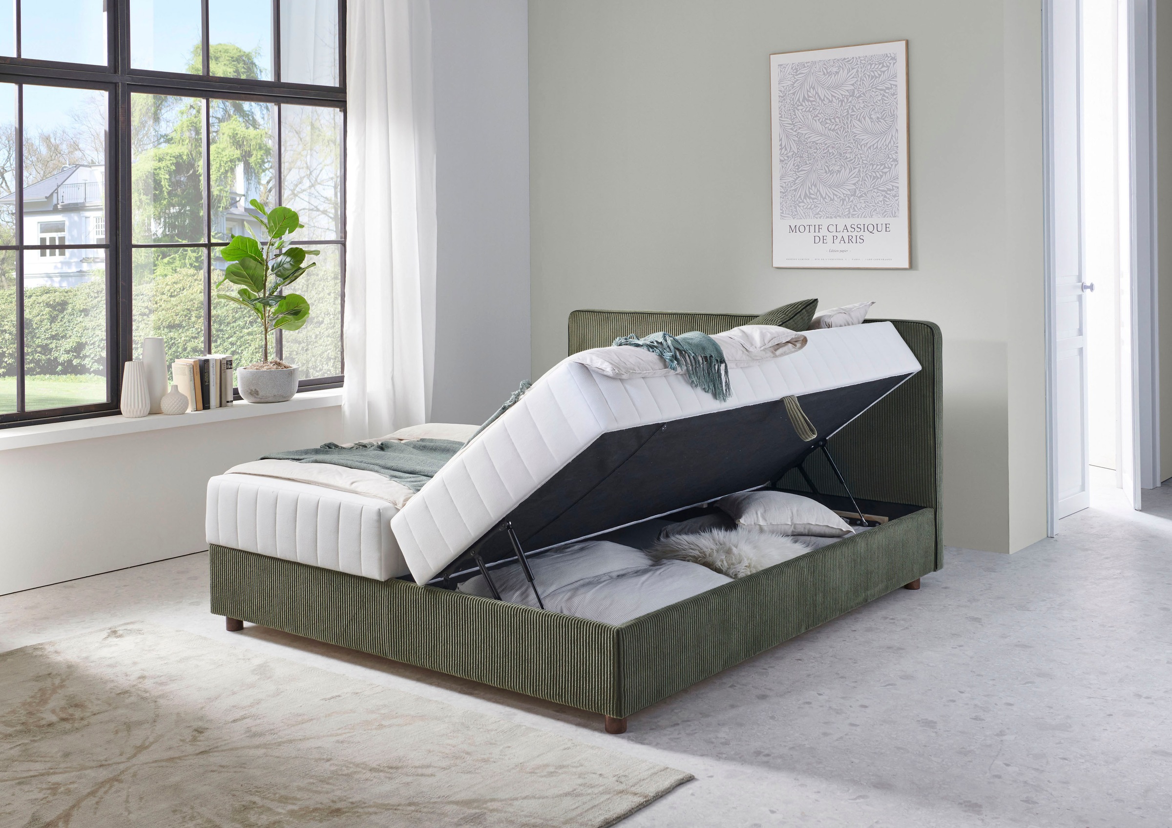 ATLANTIC home collection Bett »Corinna«, Boxbett inkl. Stauraum, Cord, erhältlich in unterschiedlichen Breiten