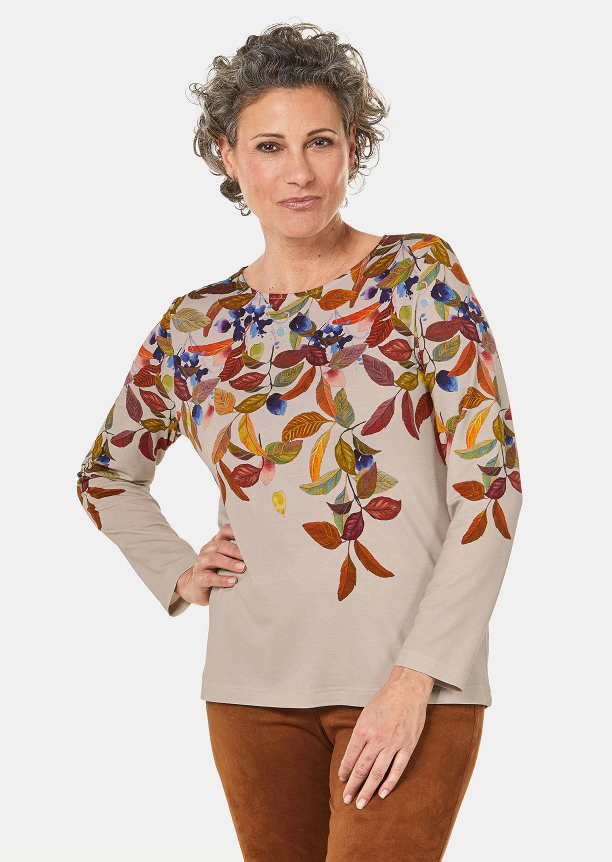 GOLDNER Longpullover "Kurzgröße Bezauberndes Druckshirt mit Motivdruck" günstig online kaufen