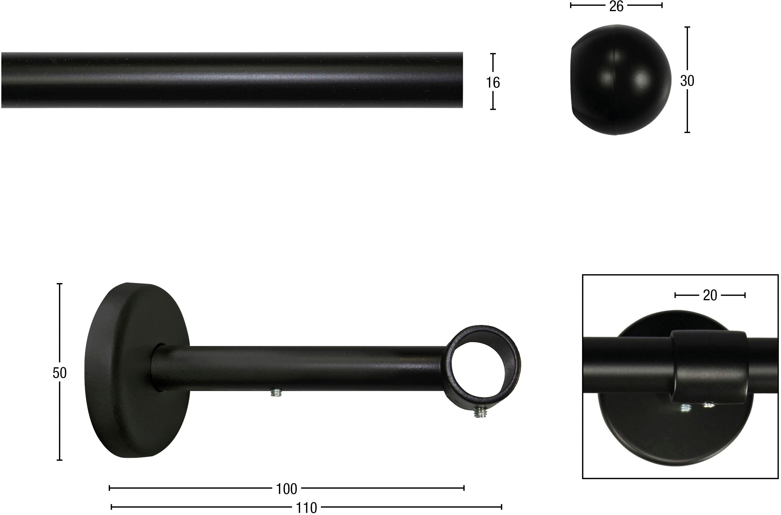 Thumbnail - GARESA Gardinenstange "BOLTI" Ø 16 mm 1 läufig-läufig Wunschmaßlänge Vorhanggarnitur, verlängerbar, Wandmontage, ohne Ri...