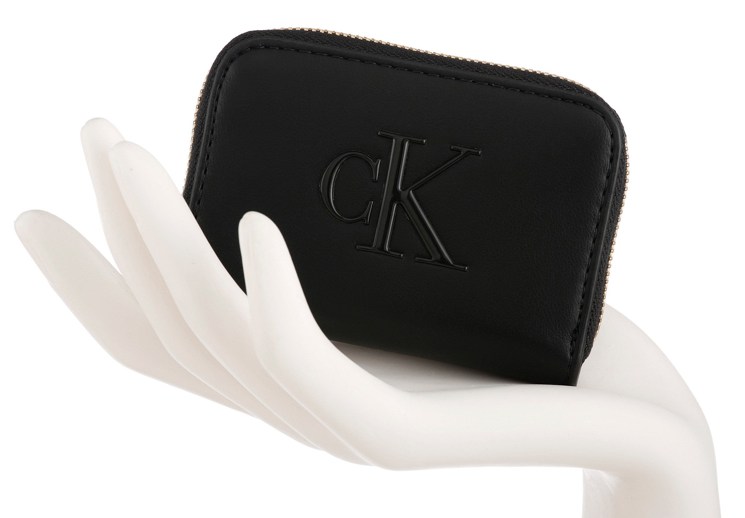 Calvin Klein Geldbörse »BOLD CK MEDIUM ZIP AROUND« Damen Portemonnaie, Geldbeutel, Money Pocket mit CK-Logo