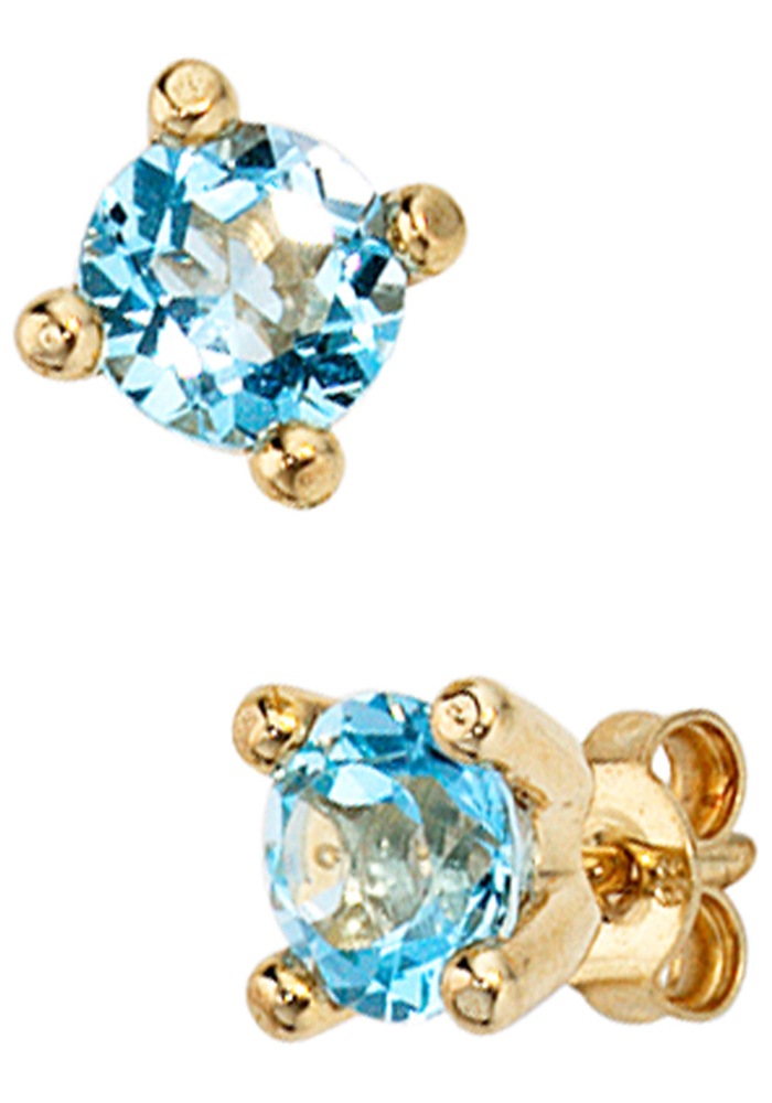 JOBO Paar Ohrstecker rund 333 Gold mit Blautopas
