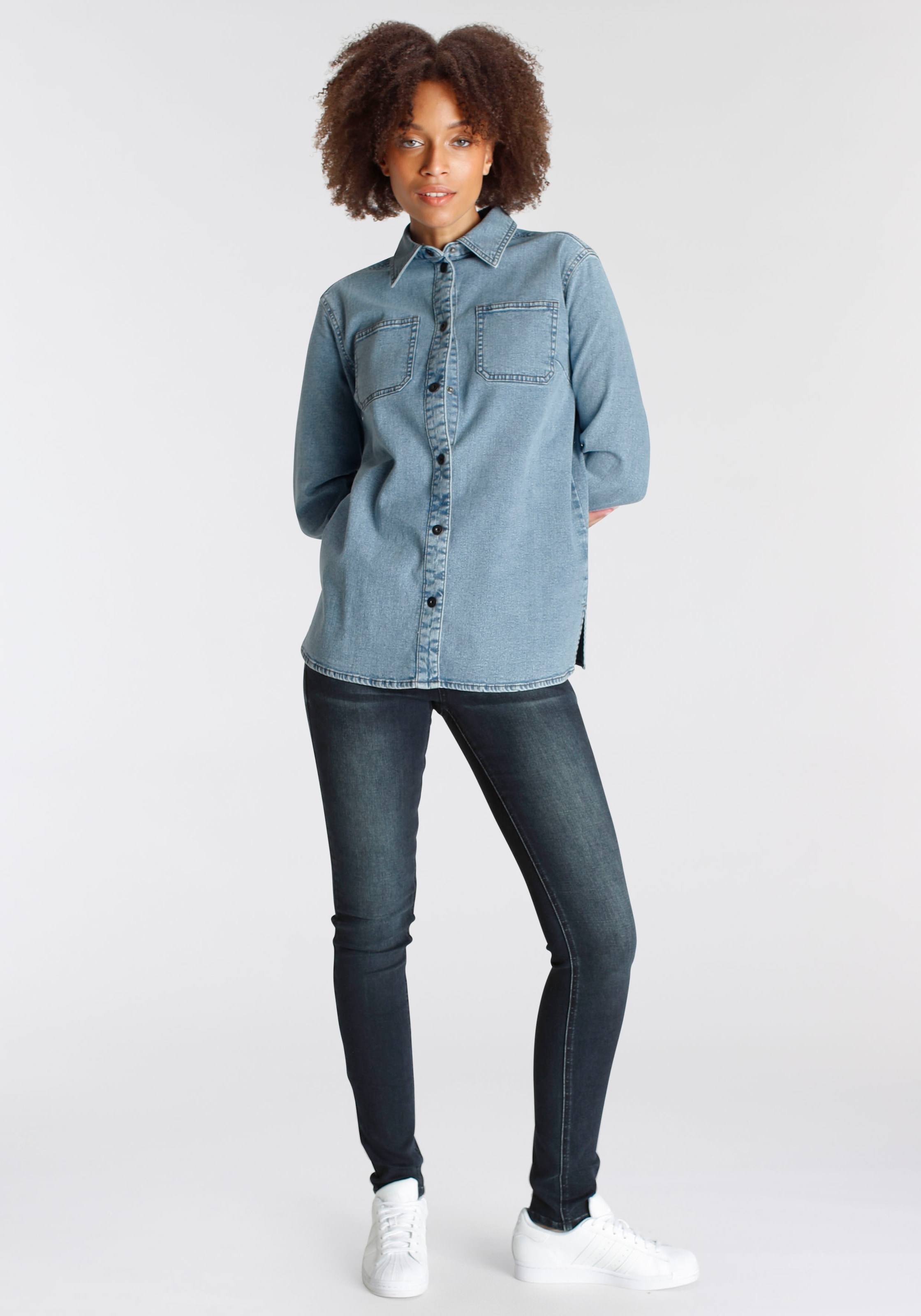 Arizona Jeansjacke Hemdjacke«, | BAUR - geschnitten Weiter Denim online bestellen »Shacket