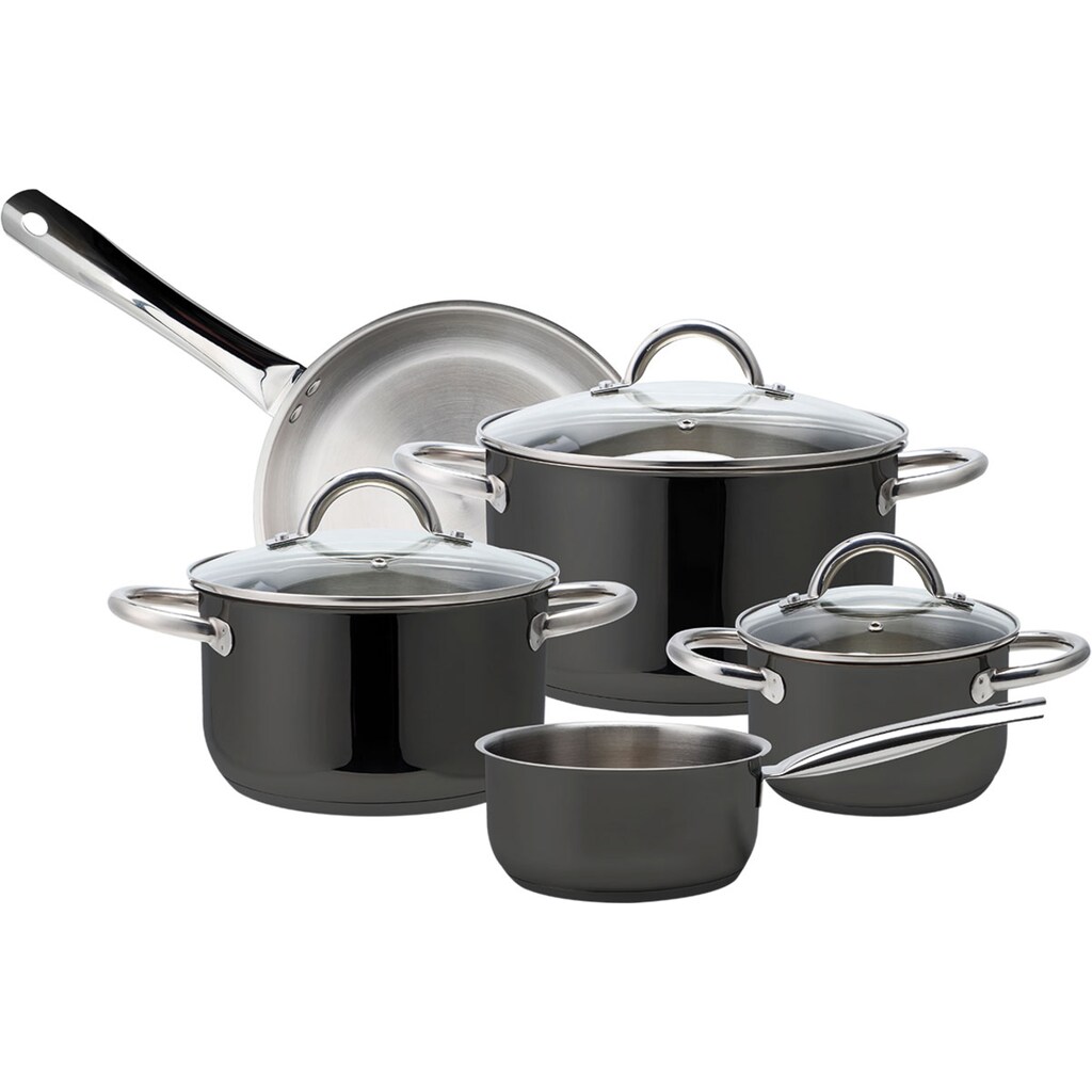 ECHTWERK Topf-Set »Black-Edition«, Edelstahl 18/8, (Set, 8 tlg., je 1 Kochtopf 16/20/24 cm, Kasserolle 16 cm, Bratpfanne 24 cm)