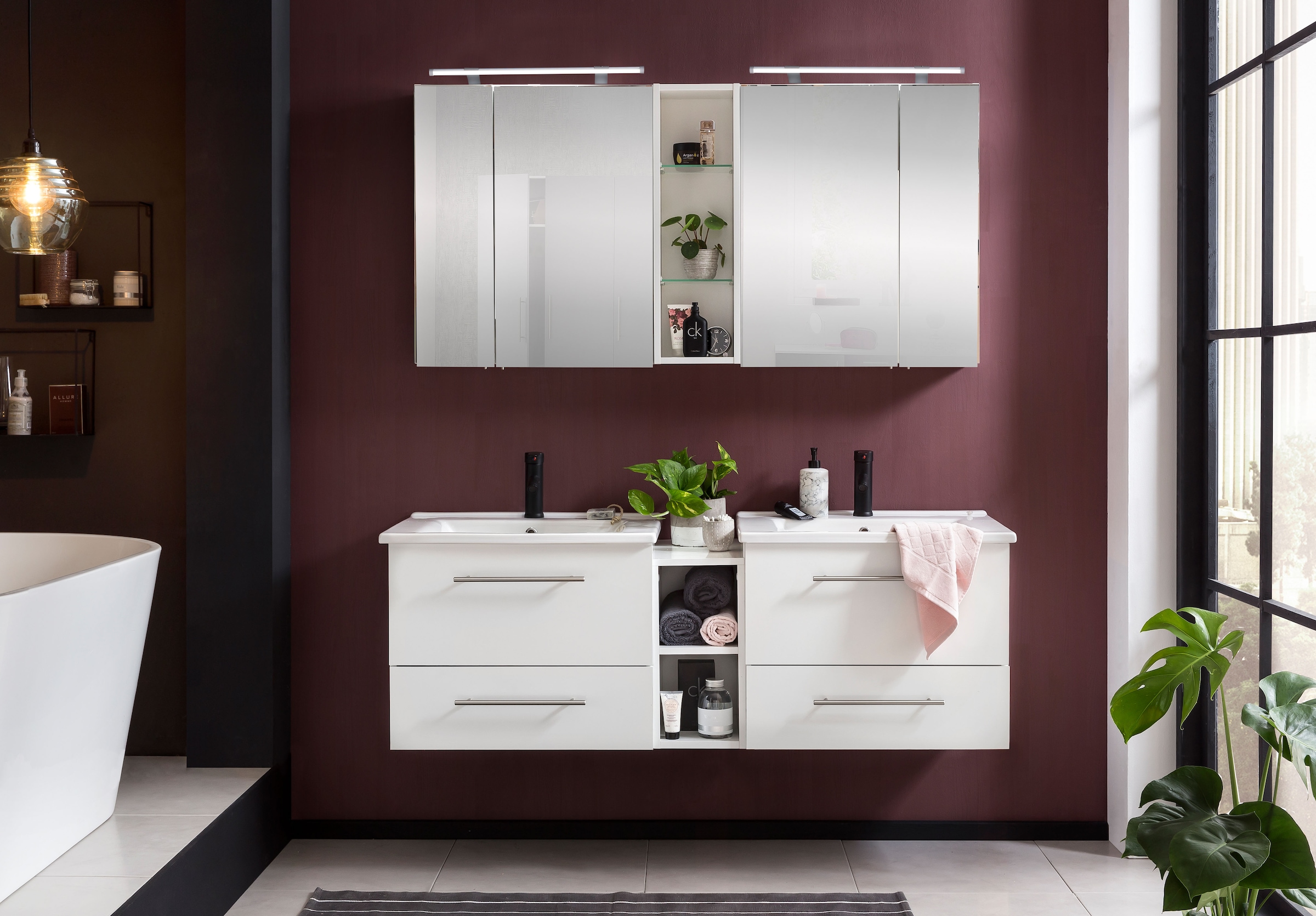 Schildmeyer Spiegelschrank »Dorina, mit höhenverstellbaren Glasböden« Breite 60 cm, 2-türig, LED-Beleuchtung, Schalter-/Steckdosenbox