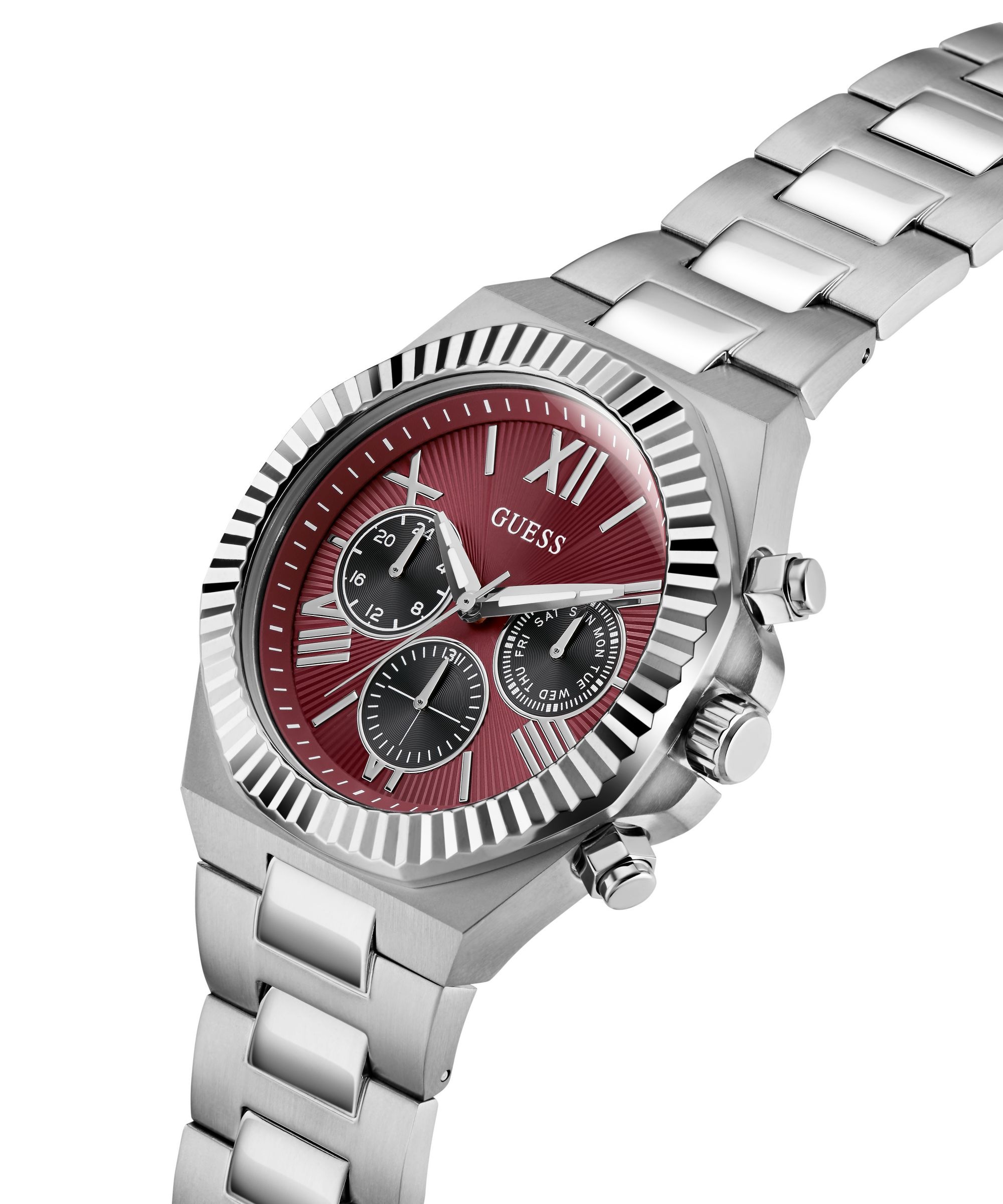 Guess Quarzuhr »GUESS-EQUITY« Armbanduhr, Herrenuhr, Edelstahlarmband, analog, Wochentag, Tag