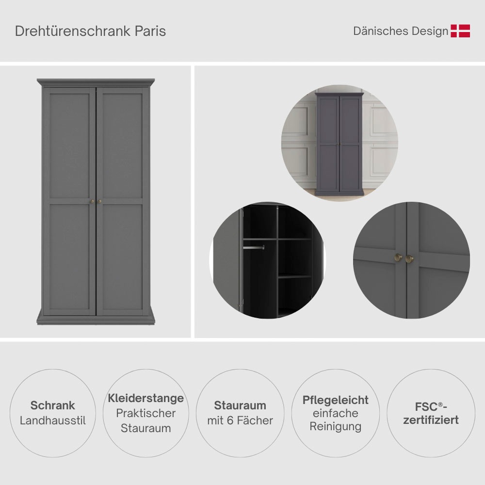Thumbnail - Home affaire Drehtürenschrank "Paris" im Landhaus-Stil aus schönem Holzfurnier, Höhe 200,5 cm (4 türig)