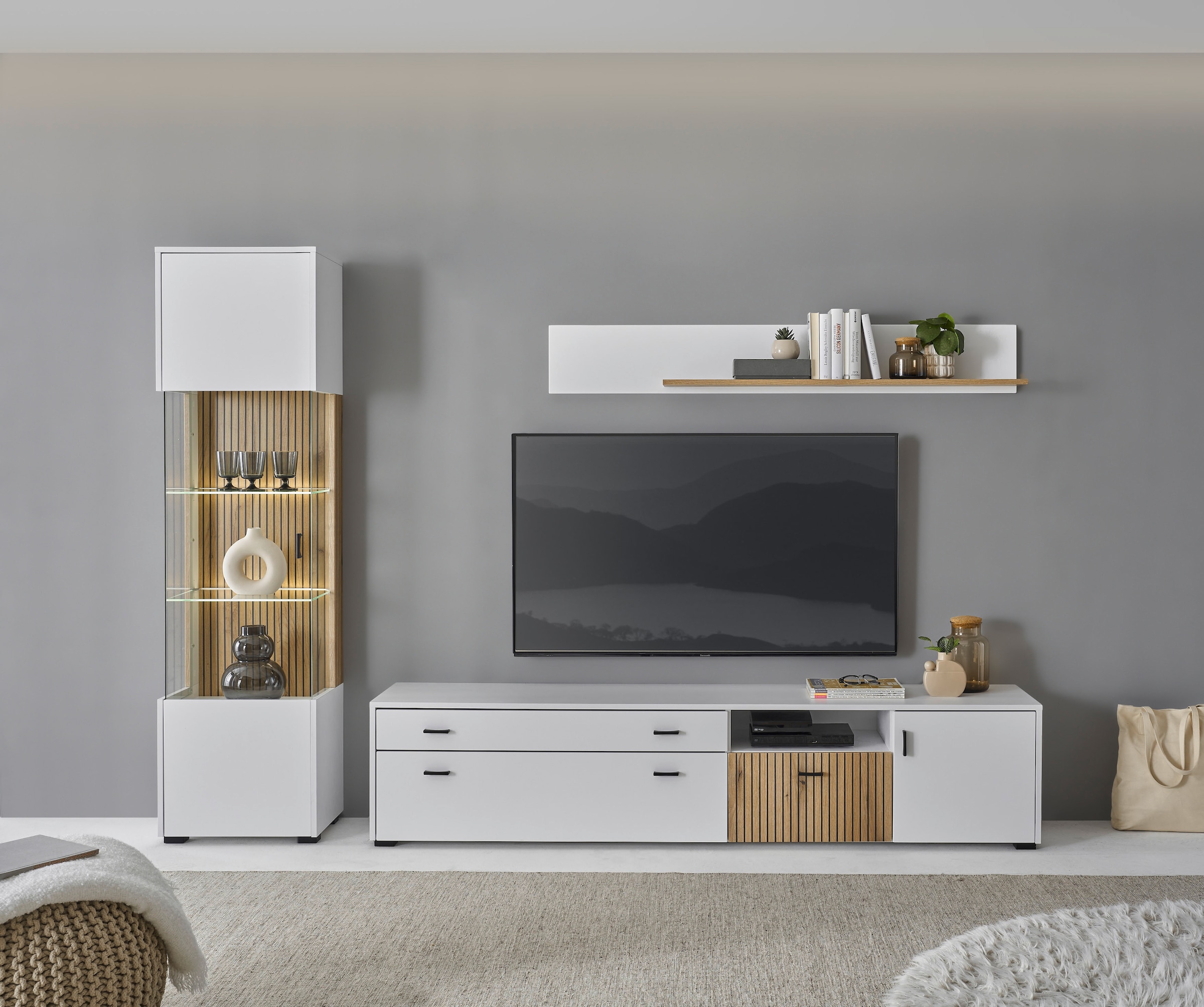 INOSIGN Wohnwand "HUDSON" Set, 3 Stk. tlg. mit moderner Rillenoptik, Griffe günstig online kaufen