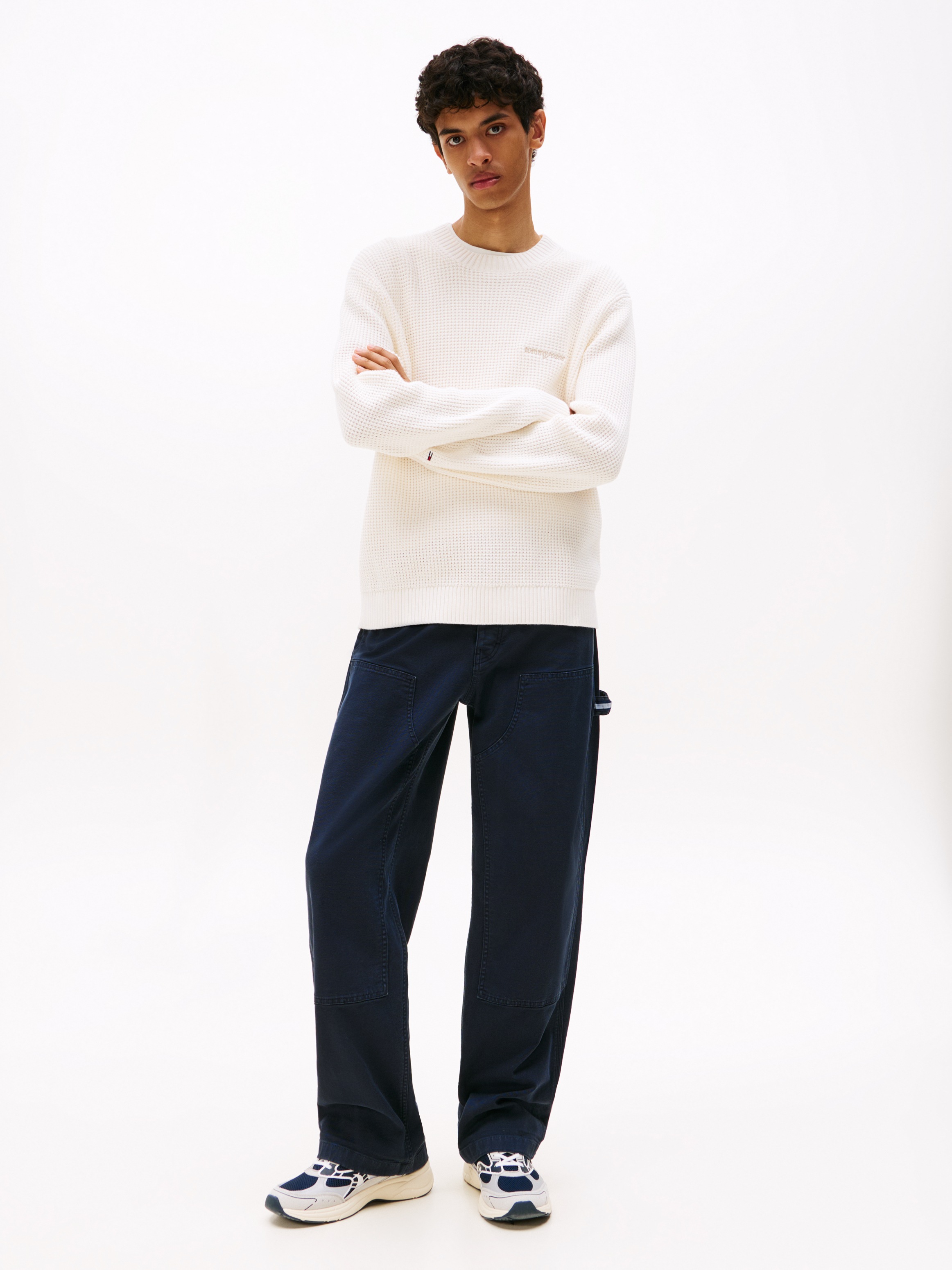 Thumbnail - Tommy Jeans Strickpullover "TJM SCRIPT CHUNKY" Regular Fit, Rundhals Waffelpique Strick
