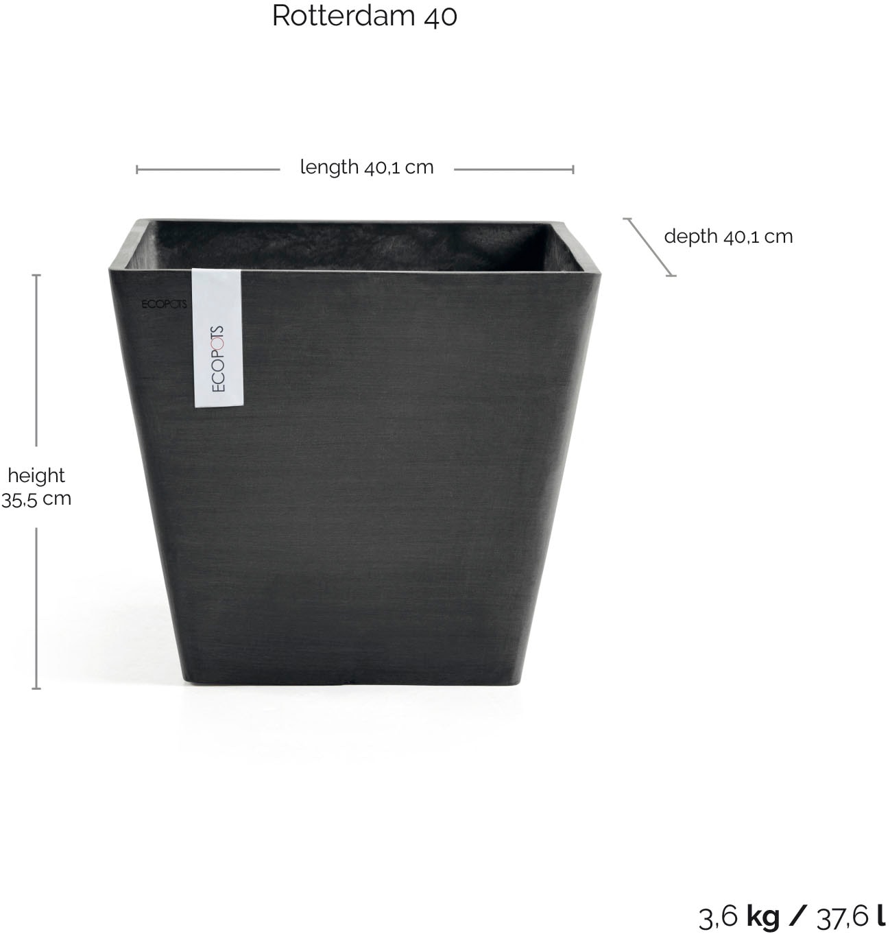ECOPOTS Blumentopf »ROTTERDAM Dark Grey« BxTxH: 40x40x35 cm