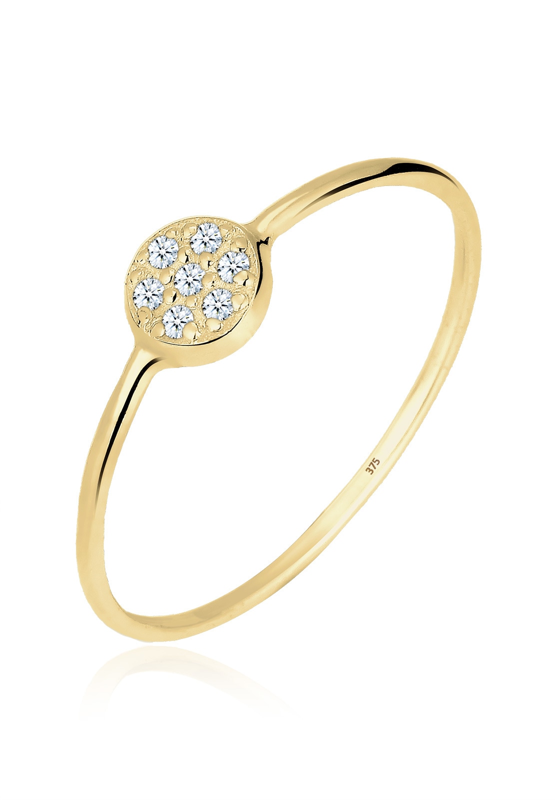 ELLI DIAMONDS Damen Verlobungsring "Kreis Scheibe Diamant 0.035 ct. 375 Gelbgold", 52mm, 35 P1 = bei 10-facher Vergrößerung erkennbare Einschlüsse,