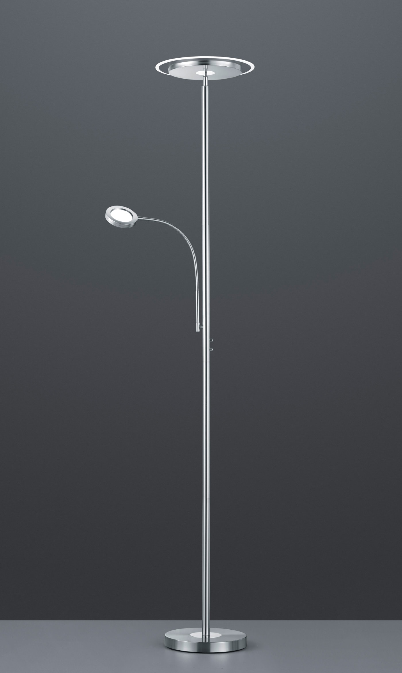 LED Stehlampe "Ackbar", 1, H: 182,5cm, 1 Stk., grau, REALITY LEUCHTEN, Wohnzimmer, Leuchten, Touchdimmer, Lesearm, Fluterschale kippbar, 1700 Lumen,