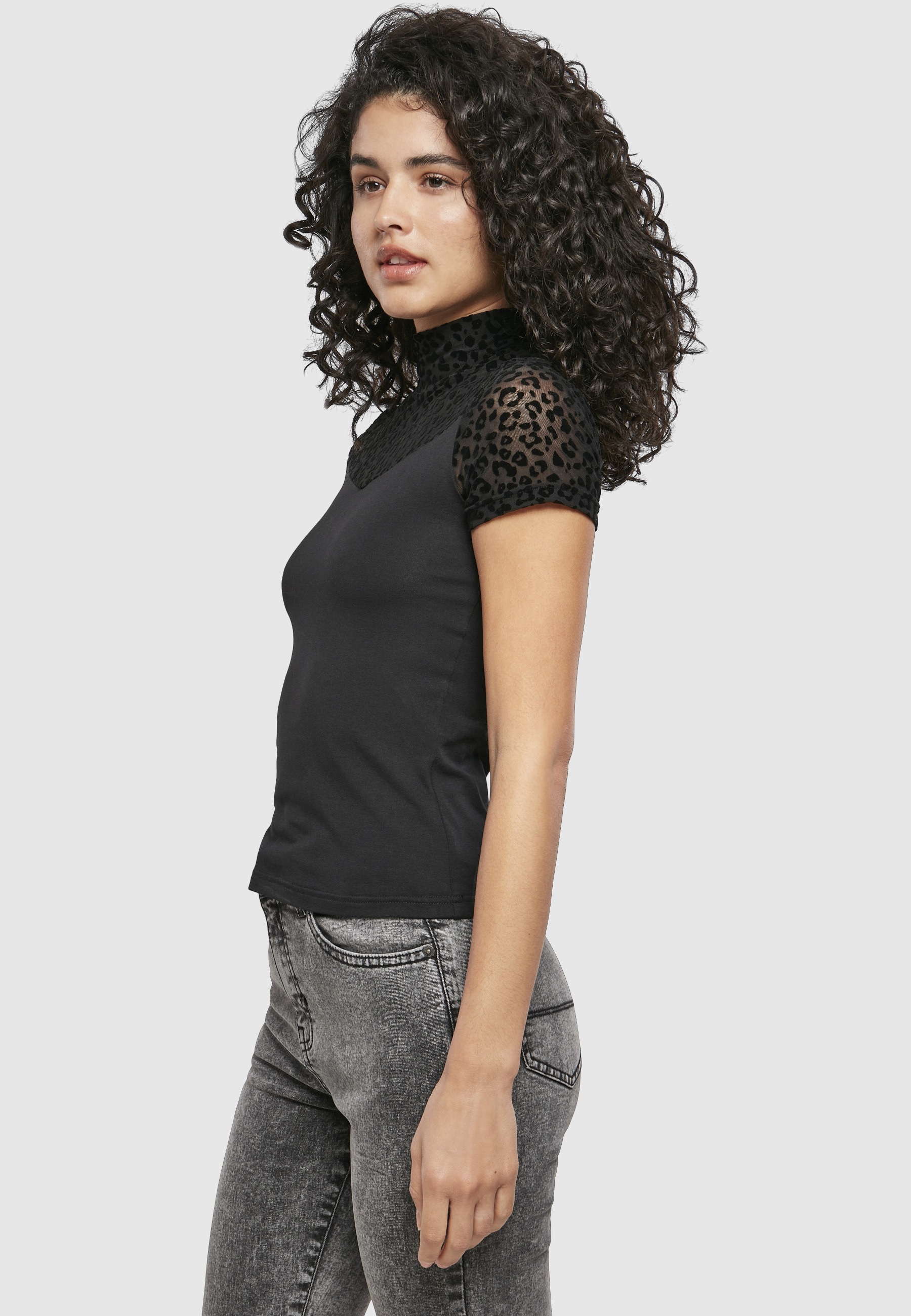 URBAN CLASSICS T-Shirt »Urban Classics Damen Ladies Flock Lace Turtleneck Tee« 1 Stk.