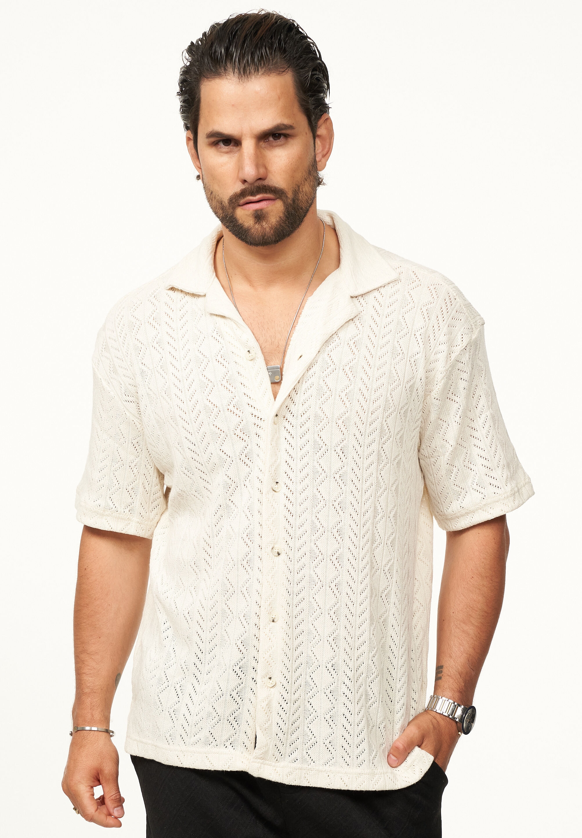 CARISMA Kurzarmhemd »für Herren im Vintage Summer-Look im Crochet-Stil« Kurzarm Strick Polo-Hemd T-Shirt im Retro-Stricklook