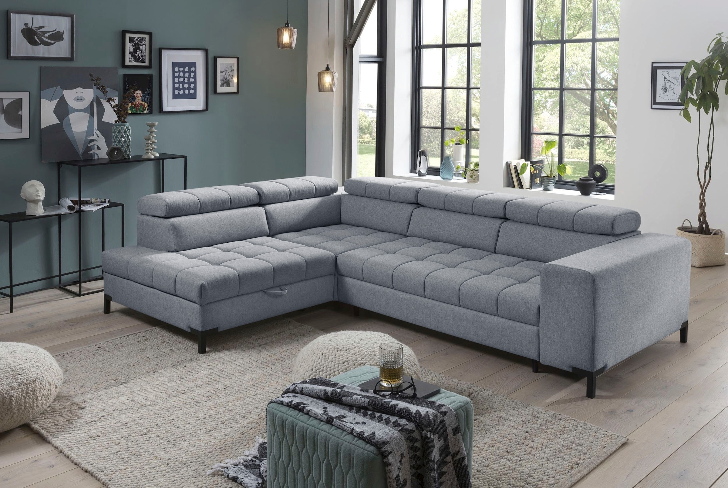 exxpo - sofa fashion Ecksofa »Bocco, hochwertige Verarbeitung, toller Sitzkomfort, bequem, L-Form«, wahlweise mit Bettfunktion u. Bettkasten, inkl. Kopfteilverstellung