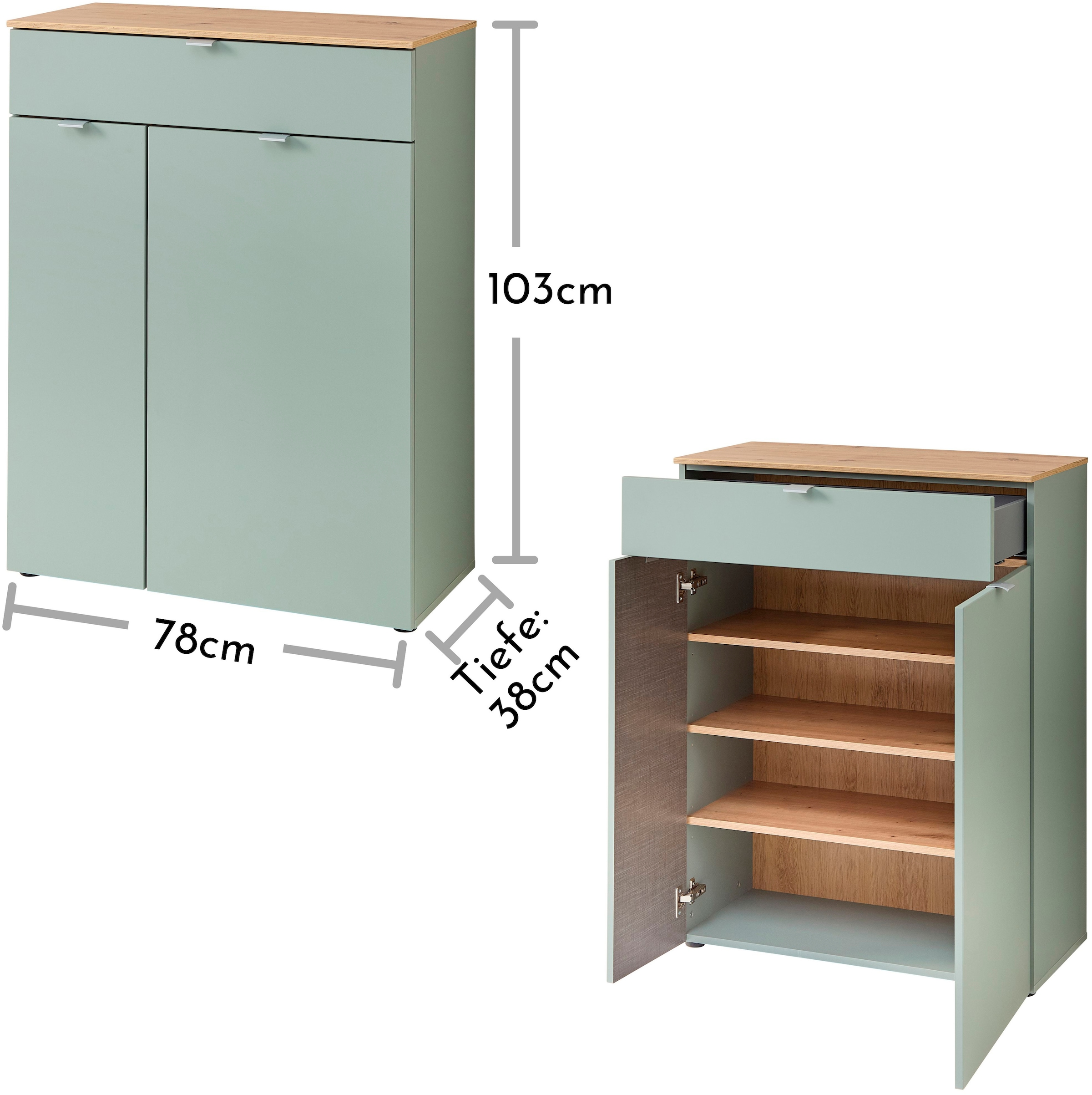 Innostyle Schuhschrank »Bari Schuhschrank mit Schubkasten, BxHxT 78x103x38 cm«, (1 St.), 2 türig, 1 Schübkasten, 4 Fächer, Softclose, ABS Kantenschutz
