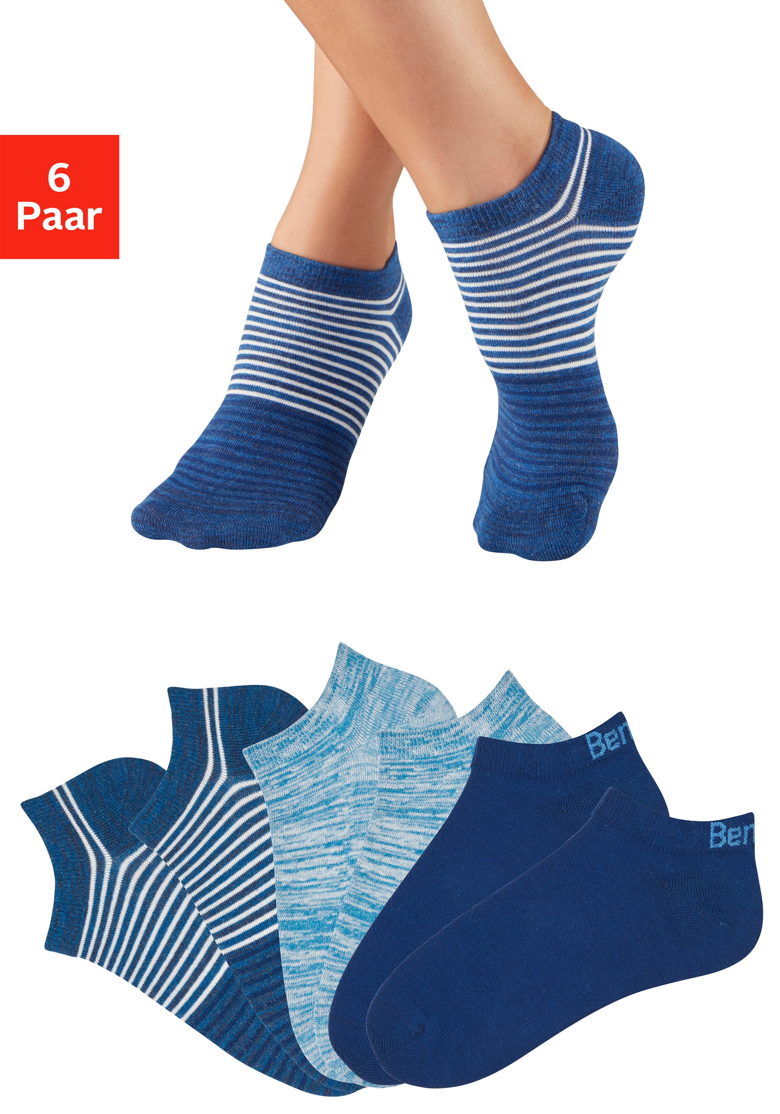 Bench. Sneakersocken "Damen und Herren Socken meliert und uni" Packung, 6 Paar tlg. mit ansprechendem Streifen- Design und uni