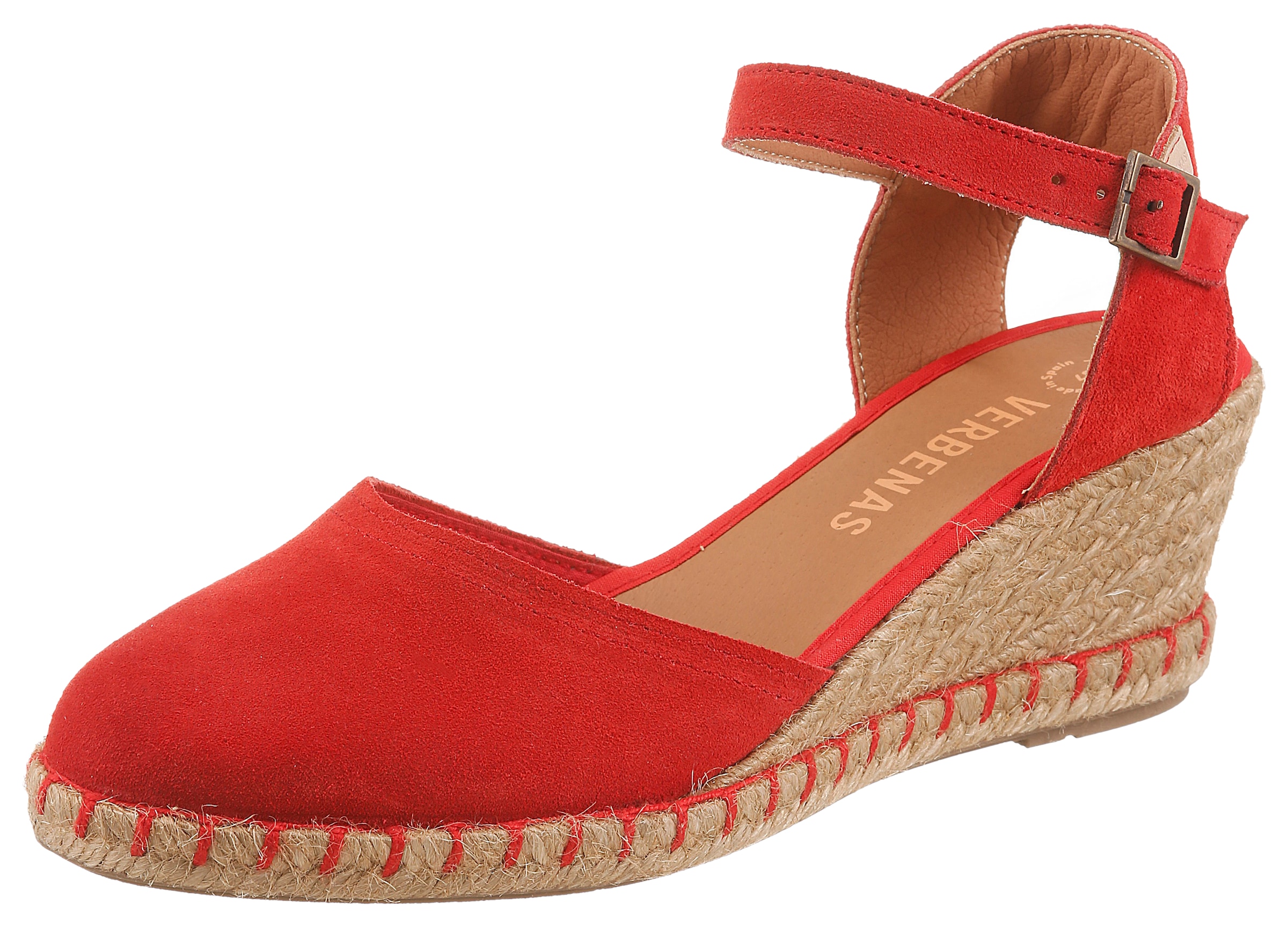 Slingpumps VERBENAS, Damen, Gr. 38, rot, Veloursleder, unifarben, Schuhe Slingpumps, Keilsandalette, Sommerschuh, Urlaubsschuh mit Bastbesatz