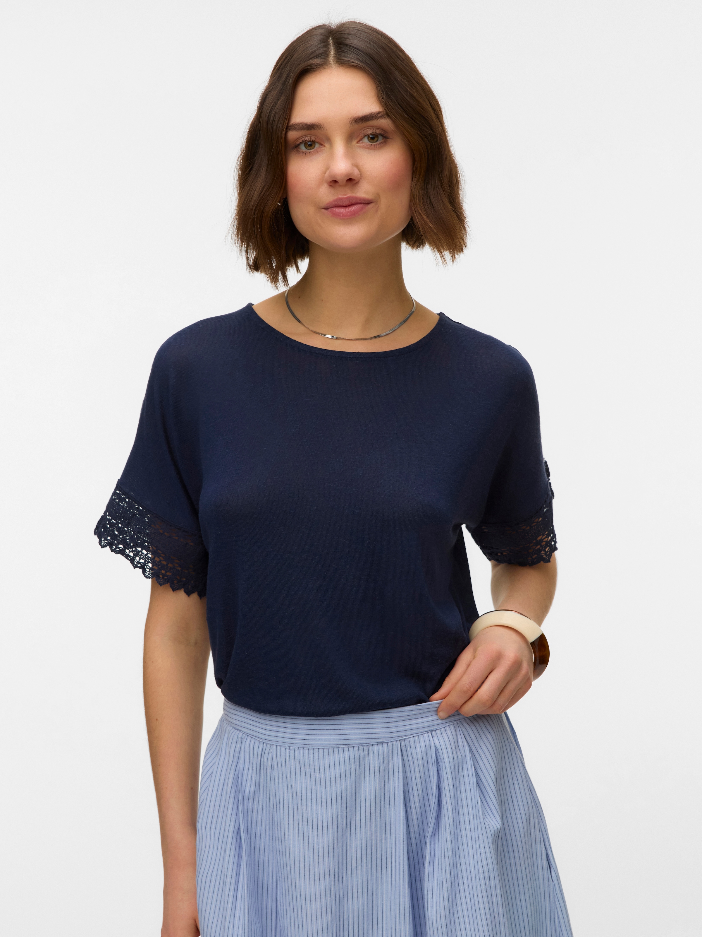 Vero Moda Kurzarmshirt "VMGINA SS LACE TOP JRS" Viskosemischung günstig online kaufen