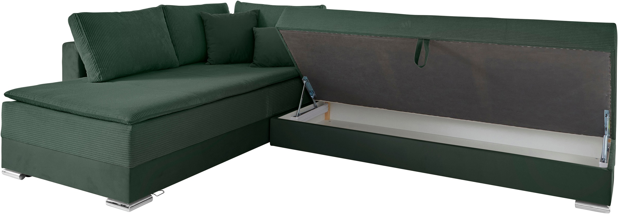 INOSIGN Ecksofa »Night & Day L-Form, B: 324 cm«, mit Bettfunktion, Bettkasten & 3 Zierkissen, Boxspringbett 180x200 cm