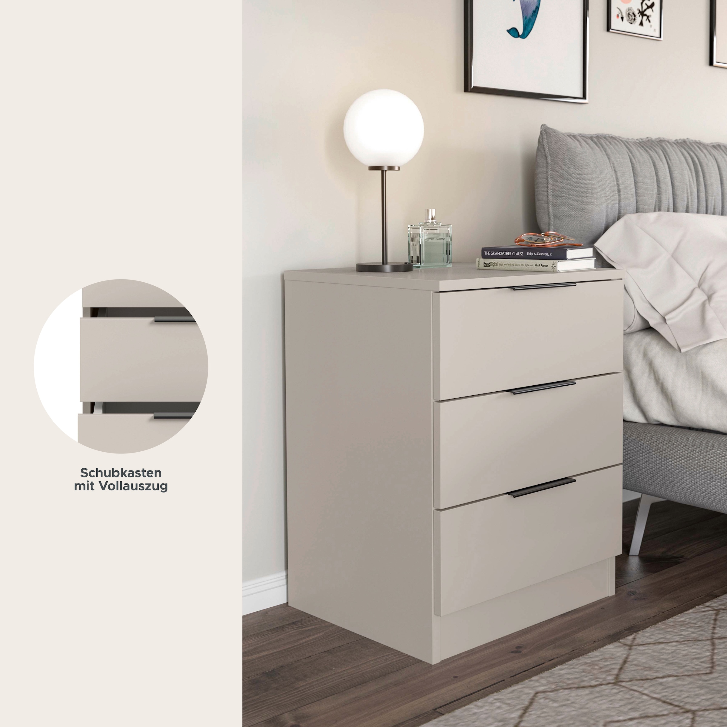 Home affaire Nachtkommode »Skarde Nachttisch Beistelltisch Kommode, Breite: 45 cm« 1 Stk. tlg. Skarde, Nachtkommode, 3 Schubkästen, kashmir