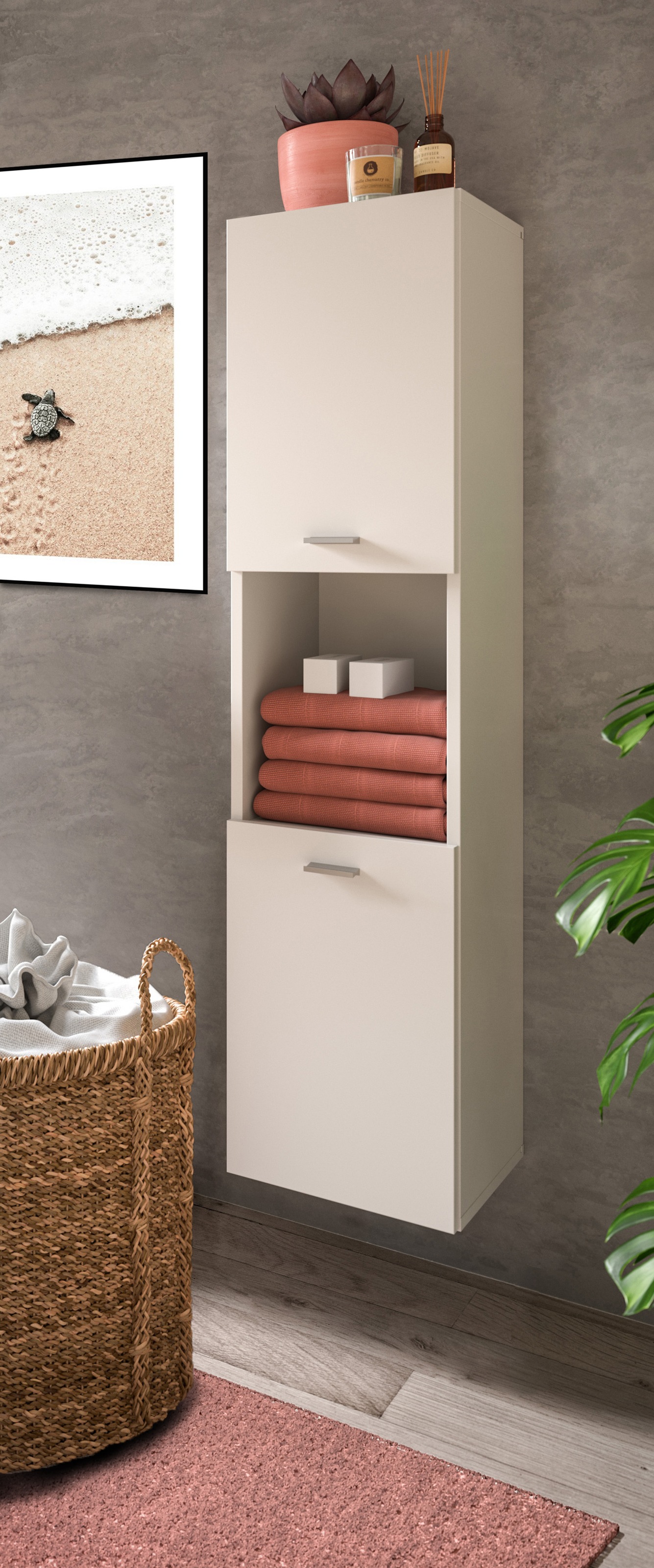welltime Hochschrank »Tampa, Höhe 125cm, hängend oder stehend montierbar«, Badschrank, Bad-Hängeschrank, Badezimmer, Bad-Möbel