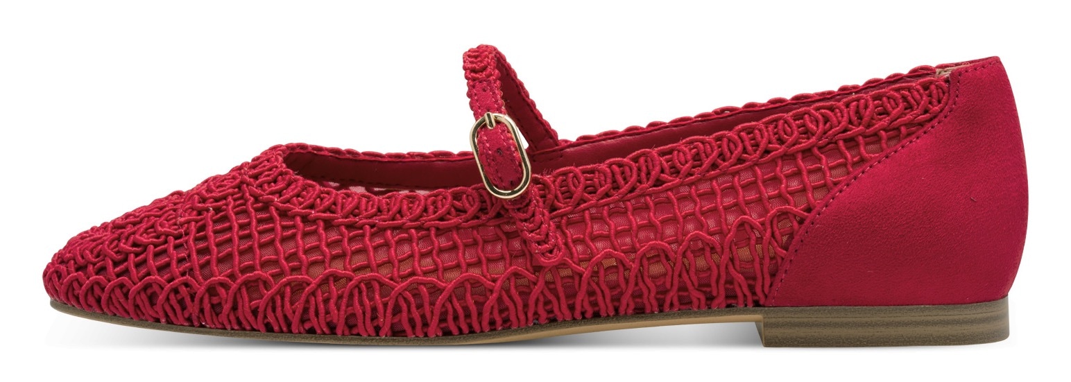 Tamaris Riemchenballerina, Blockabsatz, Halbschuh, Frühlingsschuh in modischer Häkeloptik