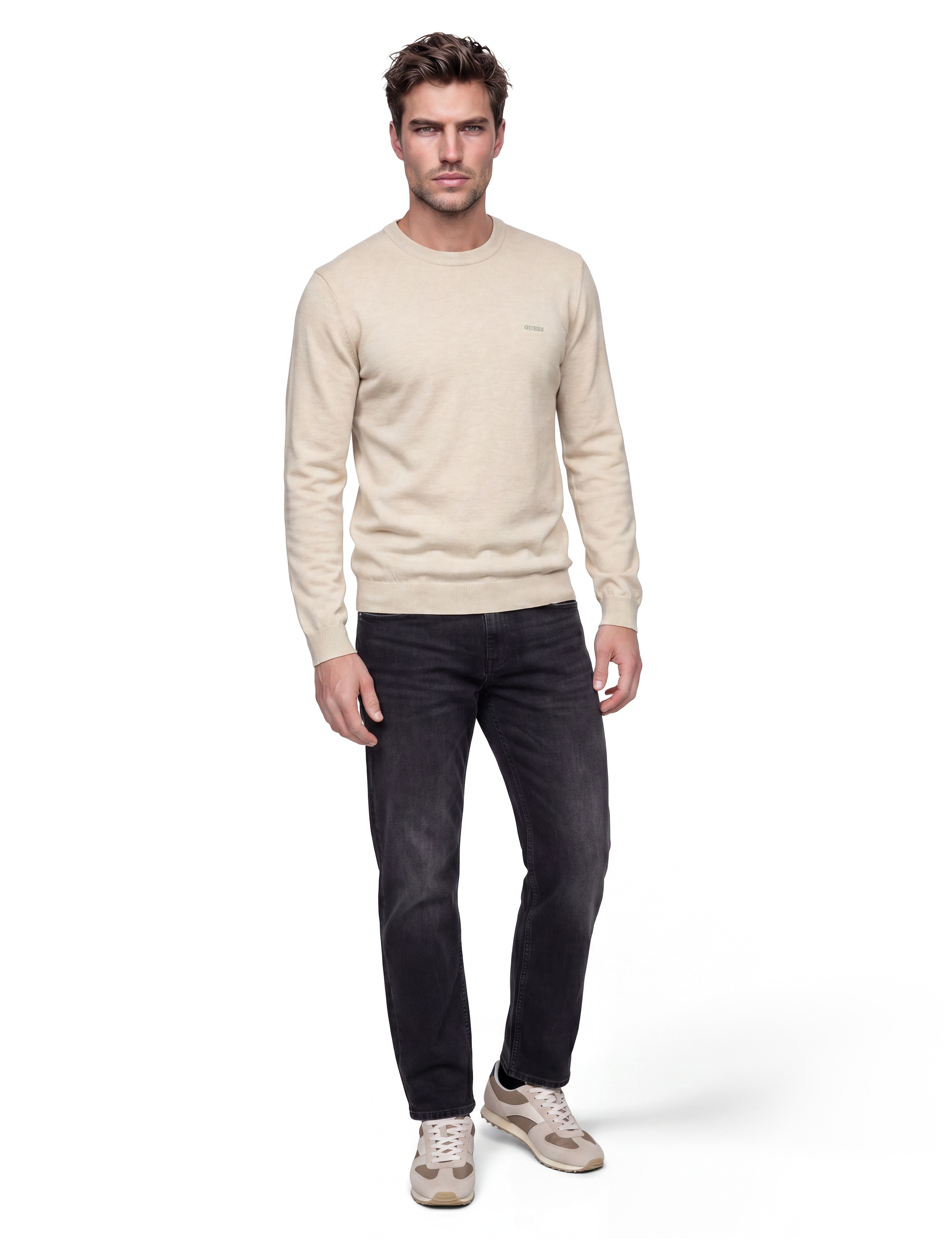 Guess Strickpullover »MARCOS« Rundhals, Feinstrick mit Woll- und Seiden-Anteil, Regular Fit