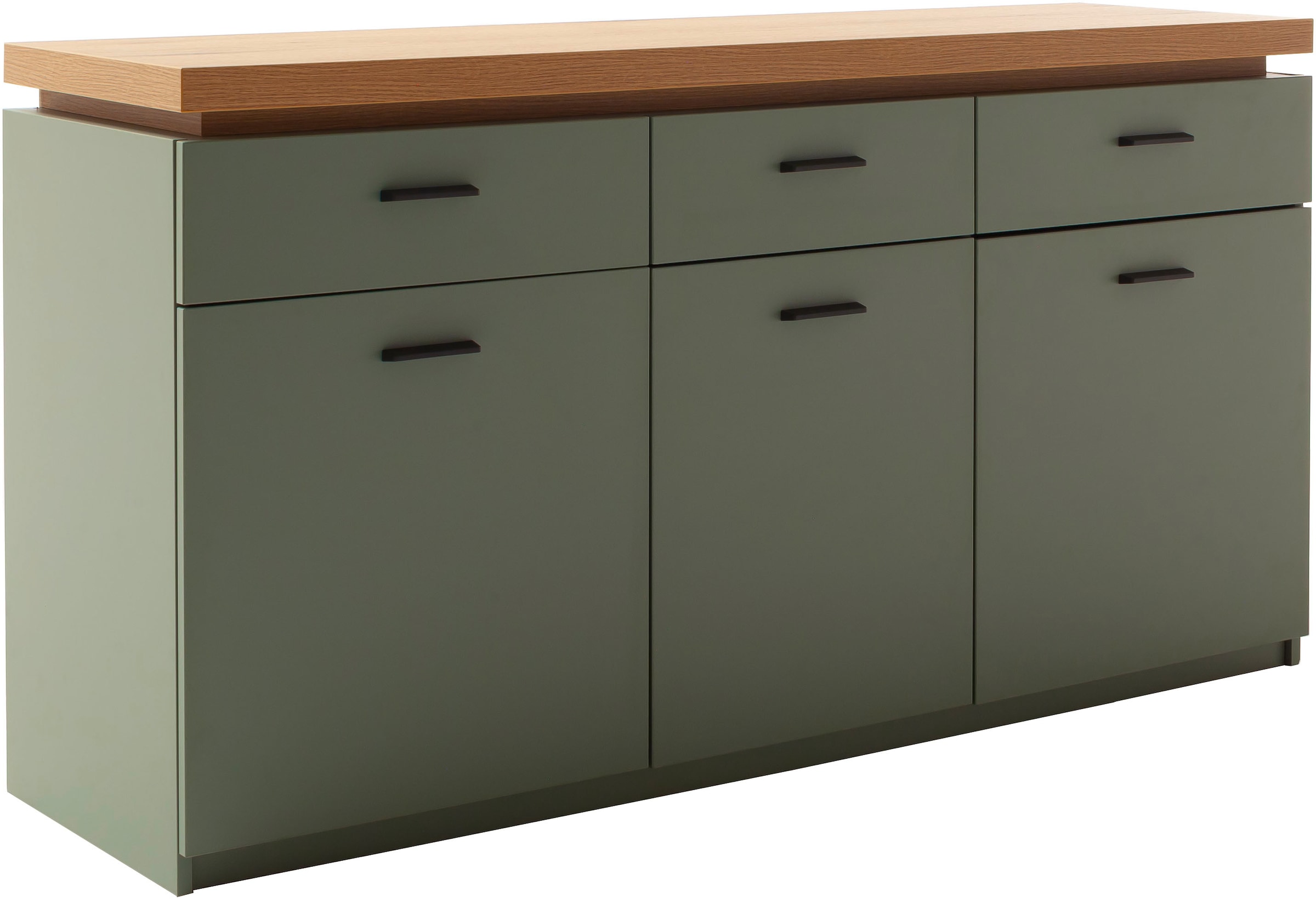 MCA furniture Sideboard »MONIZ Sideboard«, (1 St.), Kommode,Eiche Salbeigrün,3 Türen,3 Schubkästen,gedämpft,Breite 156 cm