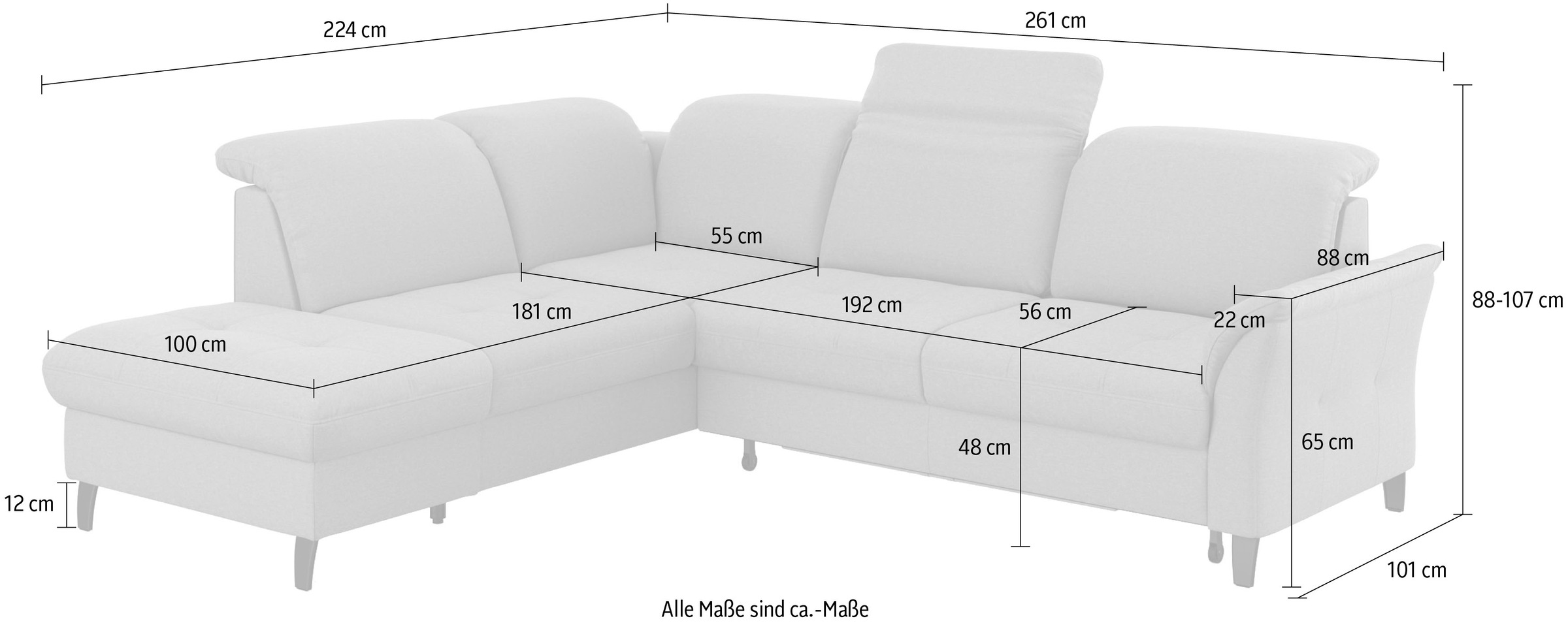 sit&more Ecksofa »Maggiore L-Form«, wahlweise mit Kopfteilverstellung, Bettfunktion und Stauraum