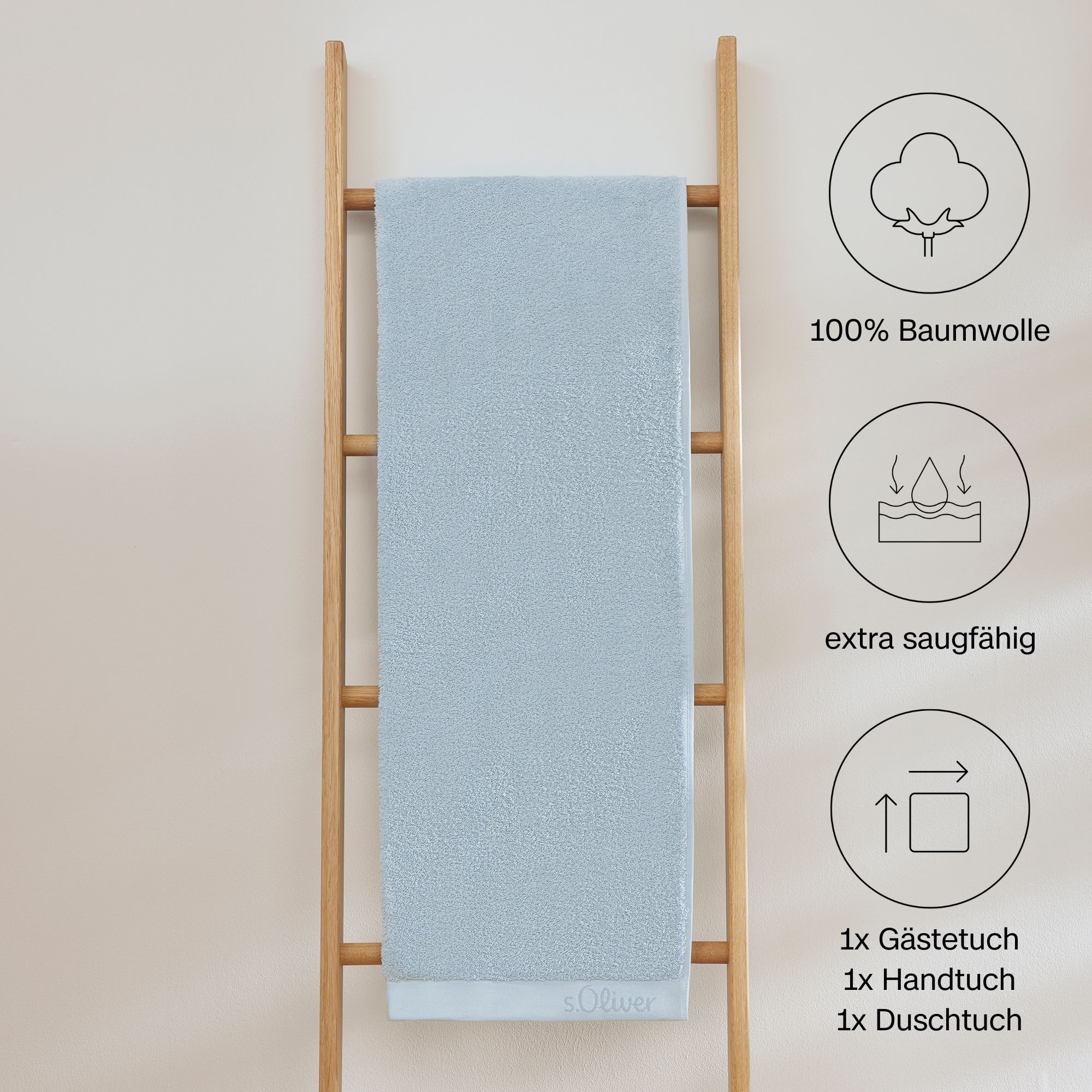 s.Oliver Handtuch Set »s.Oliver, Premium Qualität, 600 gr/m²,«, Set, 3 tlg., Walkfrottier, 1 Gästetuch 30x50 cm, 1 Handtuch 50x100 cm, 1 Duschtuch 70x140 cm