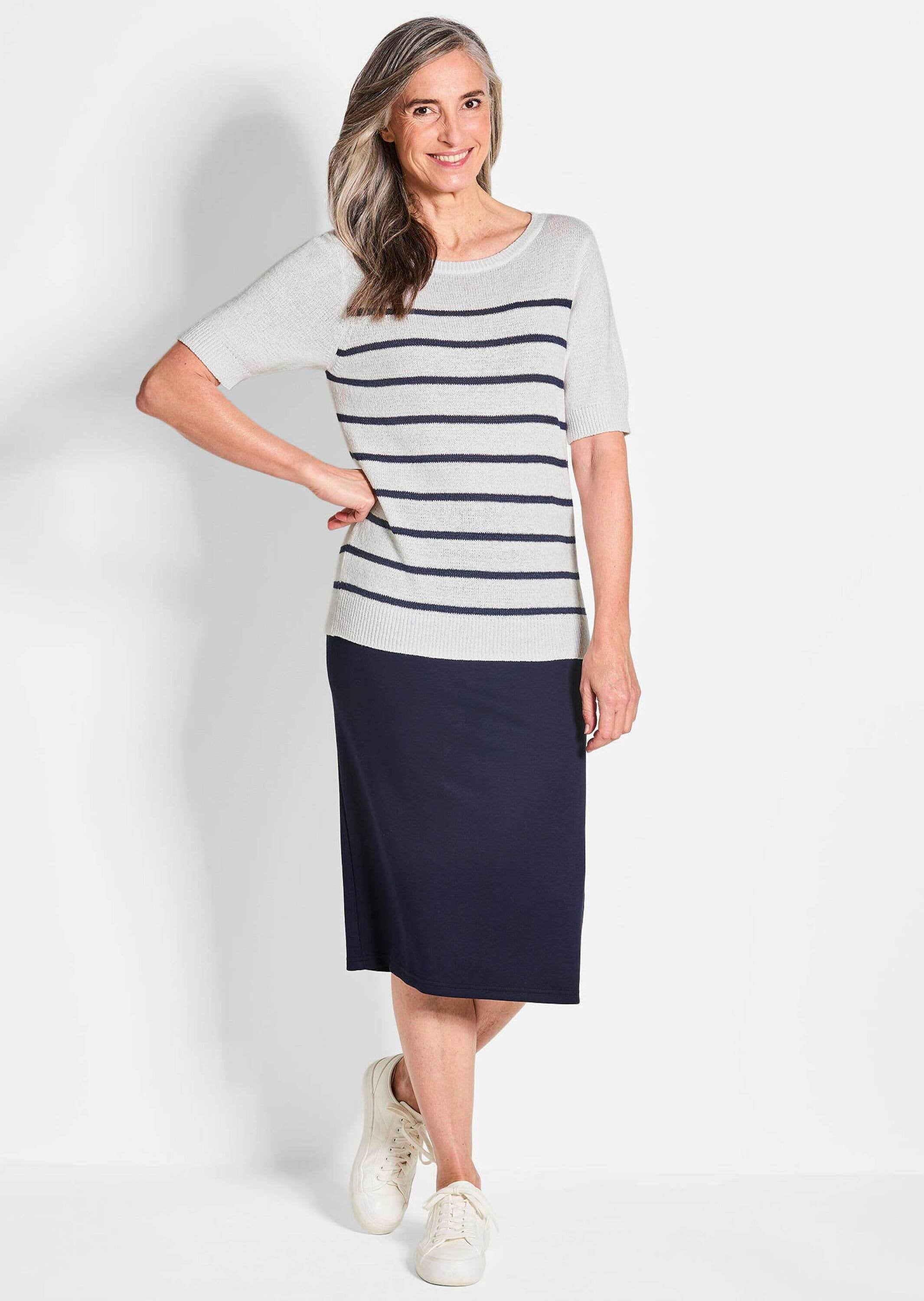 GOLDNER Rundhalspullover »Kurzgröße Maritimer Pullover, U-Boot-Ausschnitt«