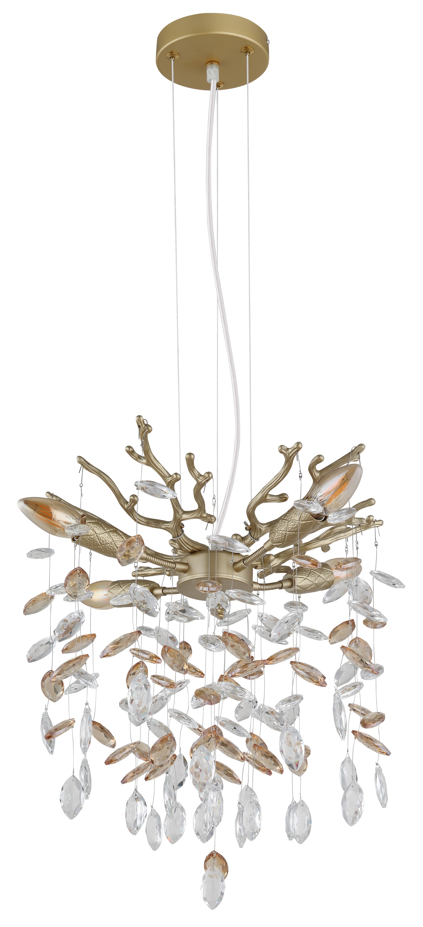 GLOBO LIGHTING Hängeleuchte »QUEENA« E14 1 Stk. Goldfarbener Luster mit Glaskristallen amber, Höhe kürzbar