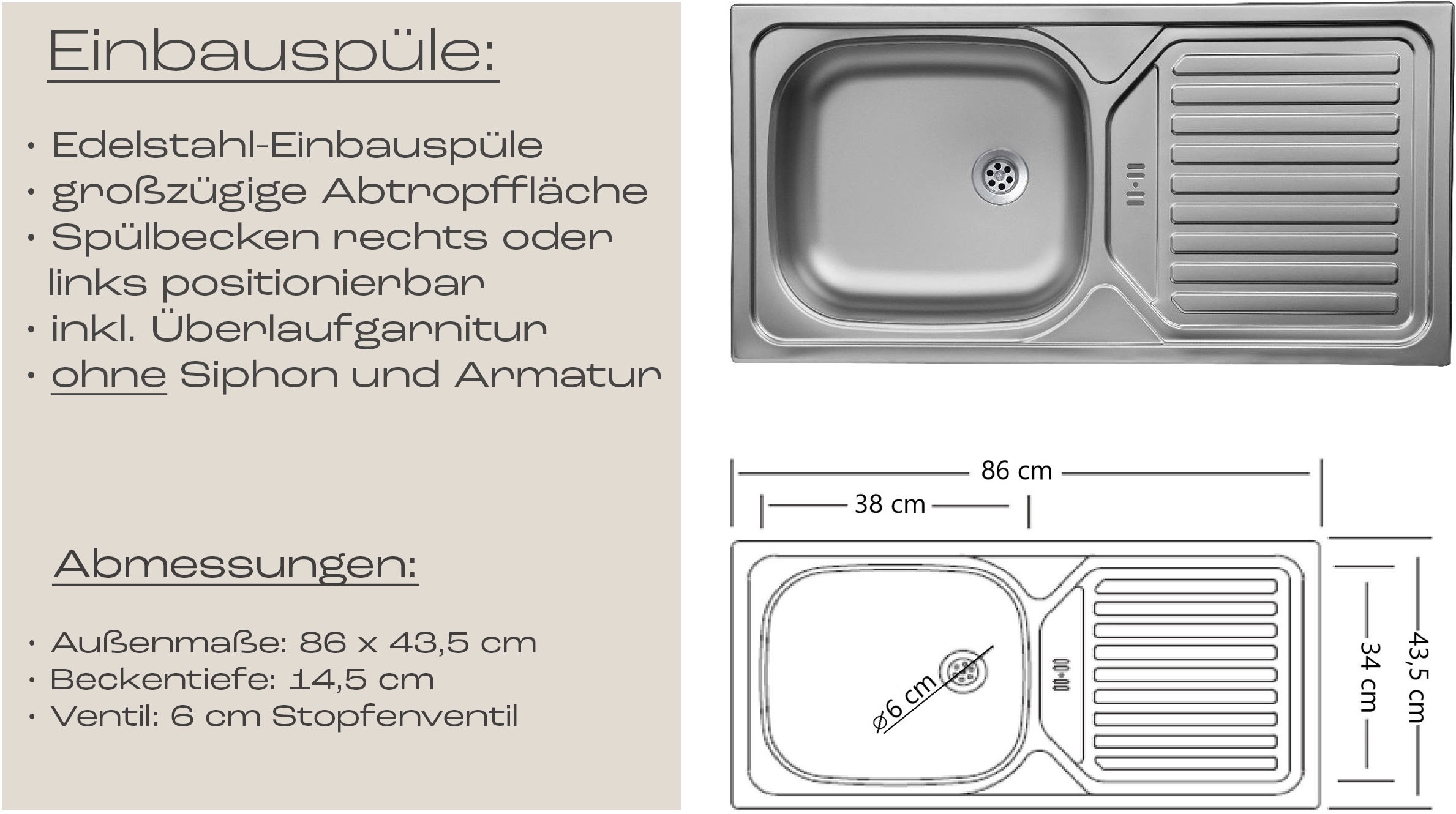 KOCHSTATION Küchenzeile »KS-Virginia,neu in verbesserter Ausführung« Arbeitsplatte 38 mm stark, Stauraum, Softclose,  Breite 300 cm, Soft-Close, wahlweise mit E-Geräten