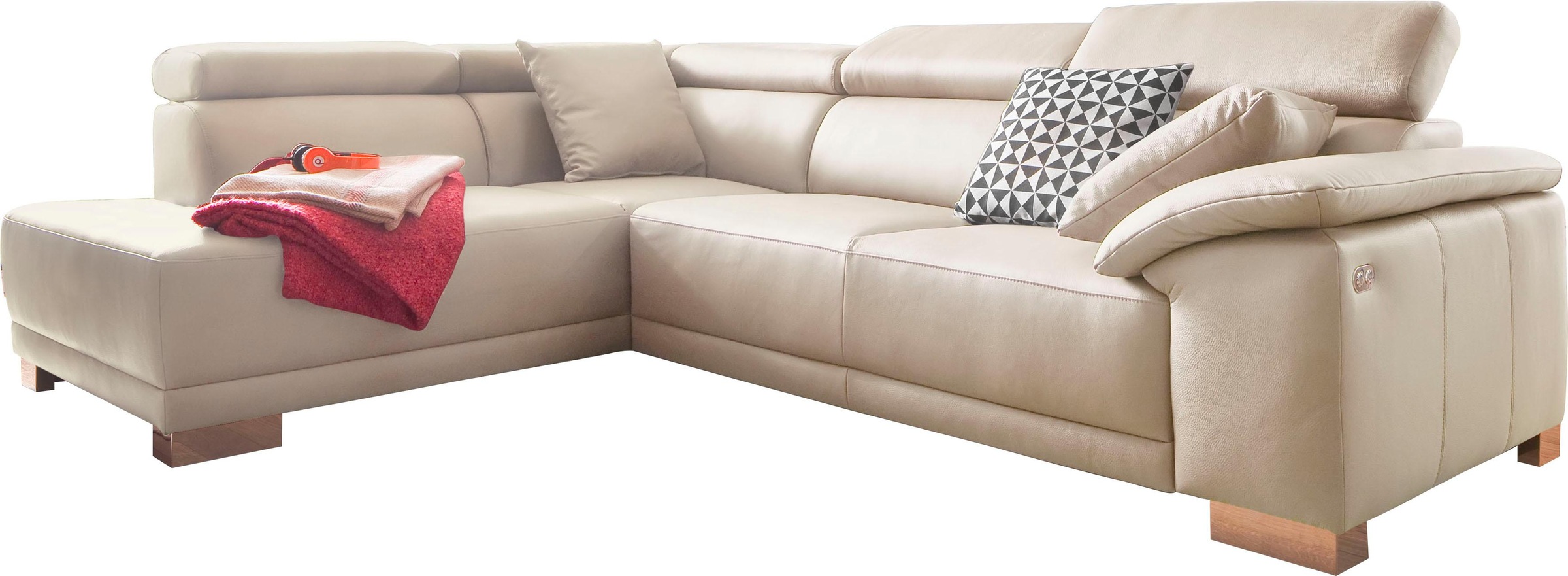 3C Candy Ecksofa »Menorca modern und bequem, OTTOs Choice, L-Form«, Kopfteilverstellung, wahlweise elektronischer Sitzvorzug, in Dickleder