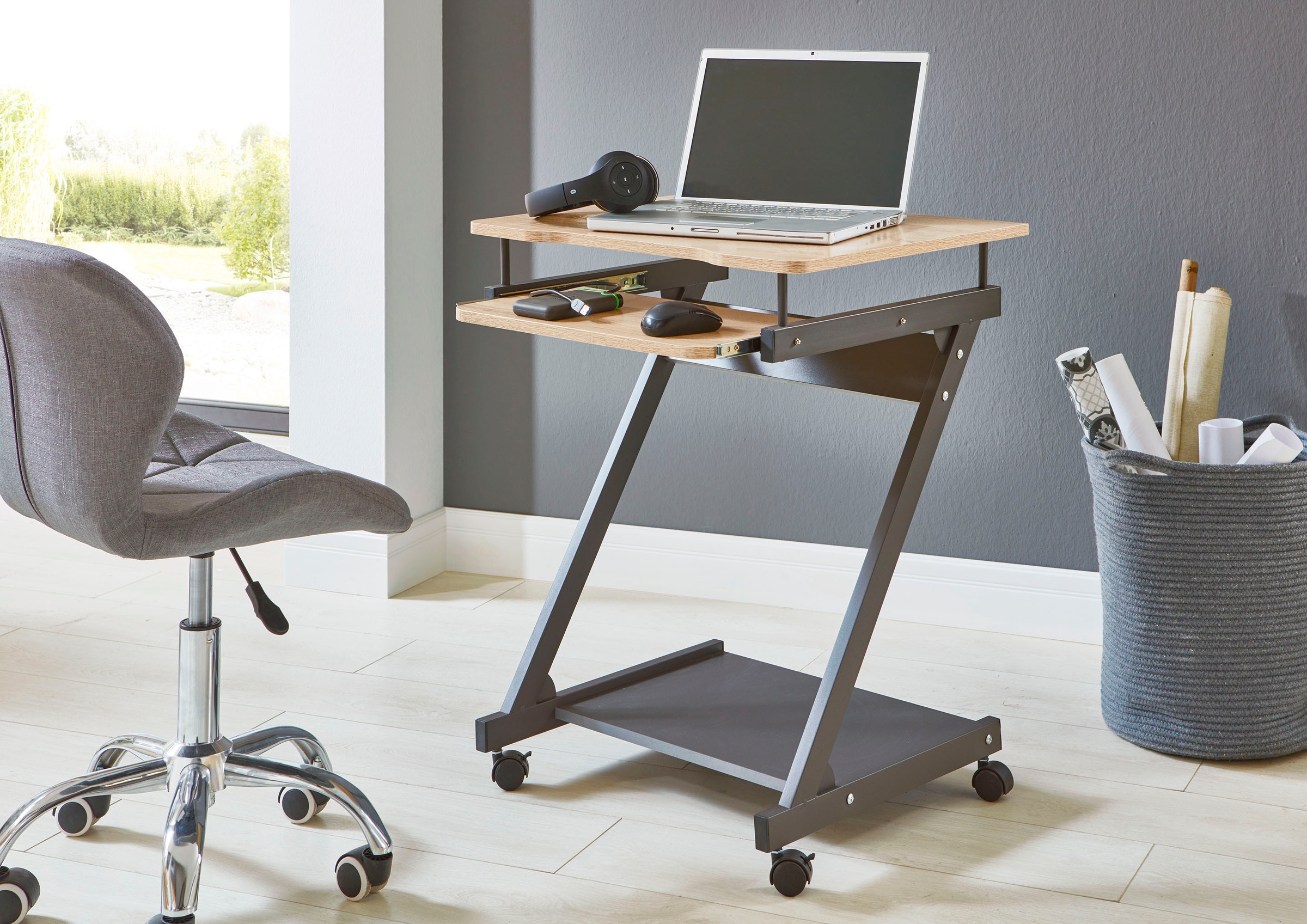 Bureau Design "Alvaro" 76cm Anthracite & Chêne