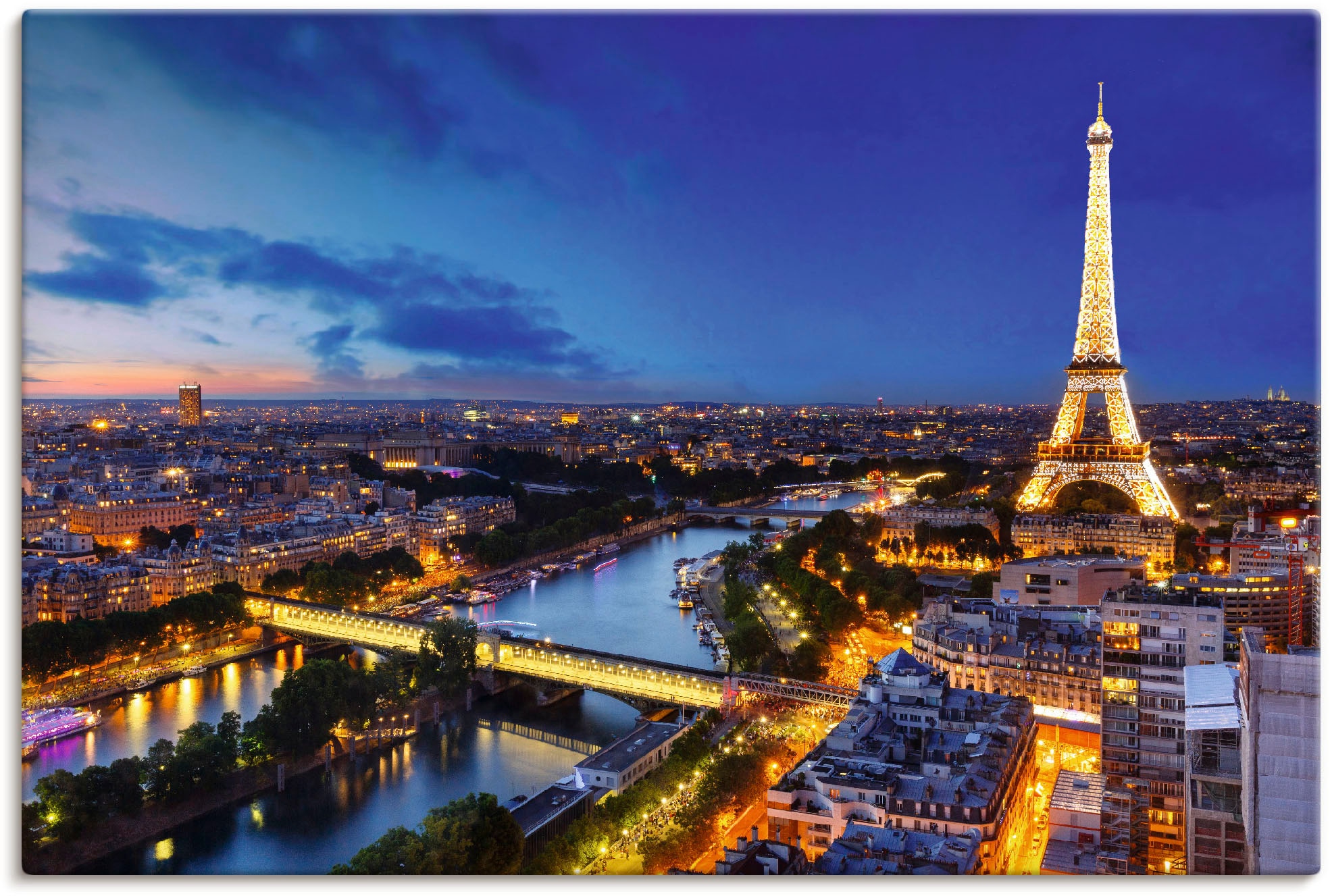 Artland Wandbild "Eiffelturm und Seine am Abend, Paris" Paris 1 Stk. tlg. als Leinwandbild, Poster in verschied. Größen