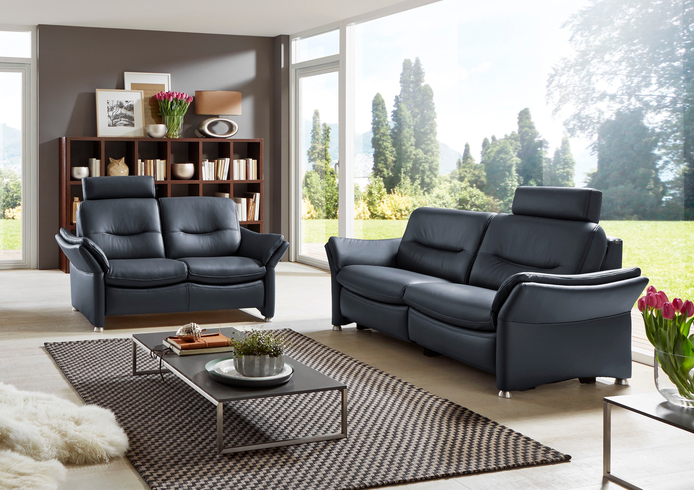 HUKLA 2,5-Sitzer »HU-SF15058 Ledersofa, Breite 194 cm«, aus Leder, optional Kopfstütze u. WallAway-Funktion
