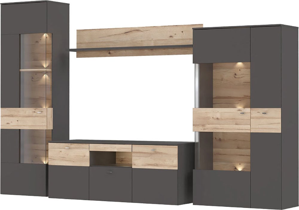 FORTE Wohnwand "Como" 2x Vitrinen, 1x Lowboard, 1x Wandregal, 4 Stk. tlg. günstig online kaufen