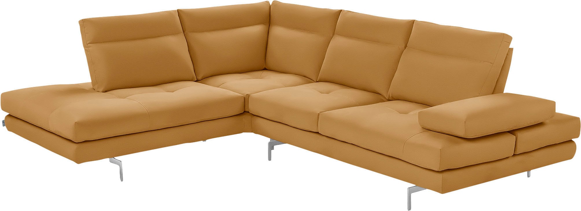 CALIA ITALIA Ecksofa "Toby Wing, B/T: 288/232 cm, Multifunktionssofa, Designsofa, L-Form" Sitztiefenverstellung und Armteilfunktion, Füße chrom glänzend