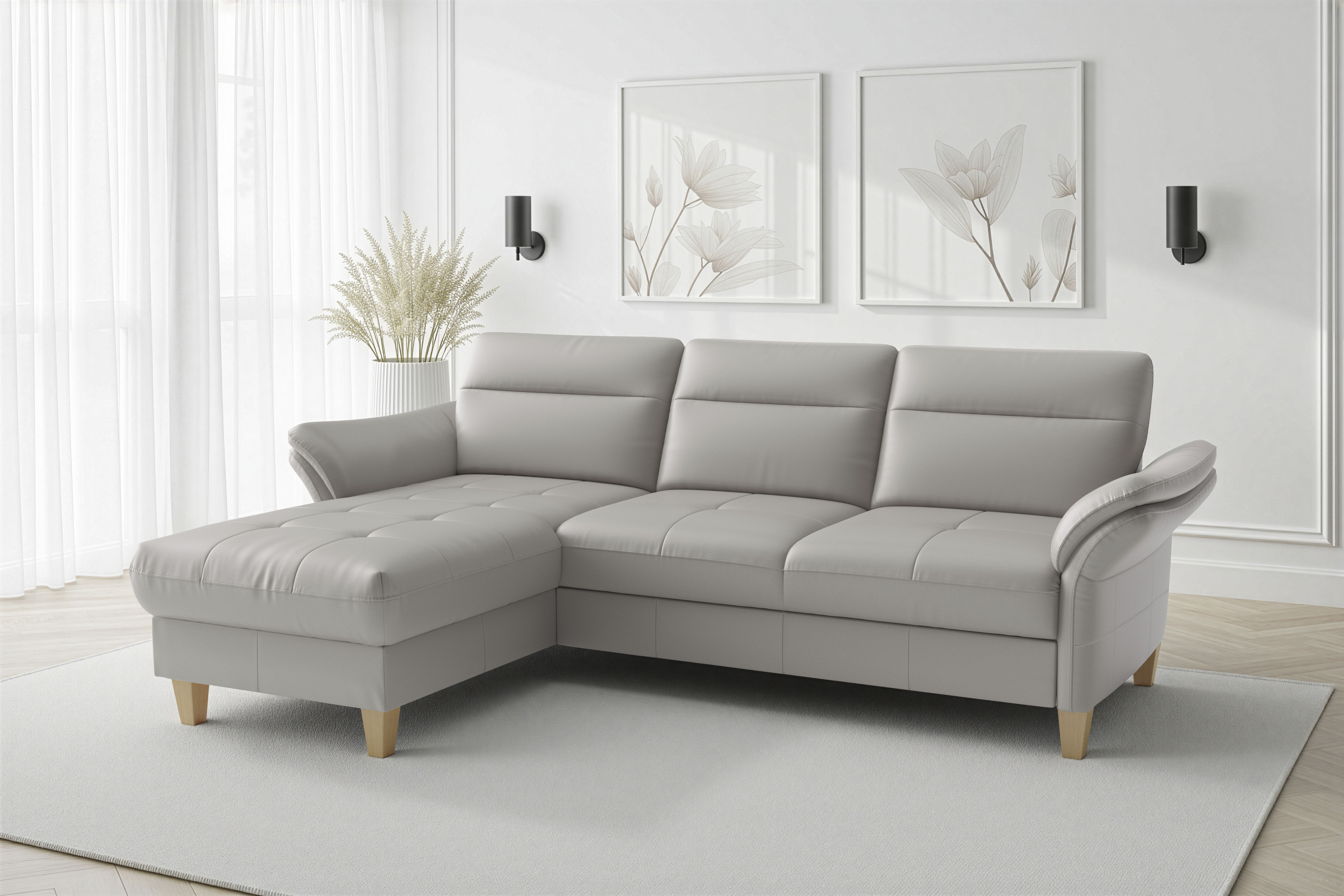sit&more Ecksofa "Pamela L-Form, Leder, B: 218 und 230 cm mit Recamiere links od. rechts" optional Armteilverstellung, Schlaffunktion & Bettkasten