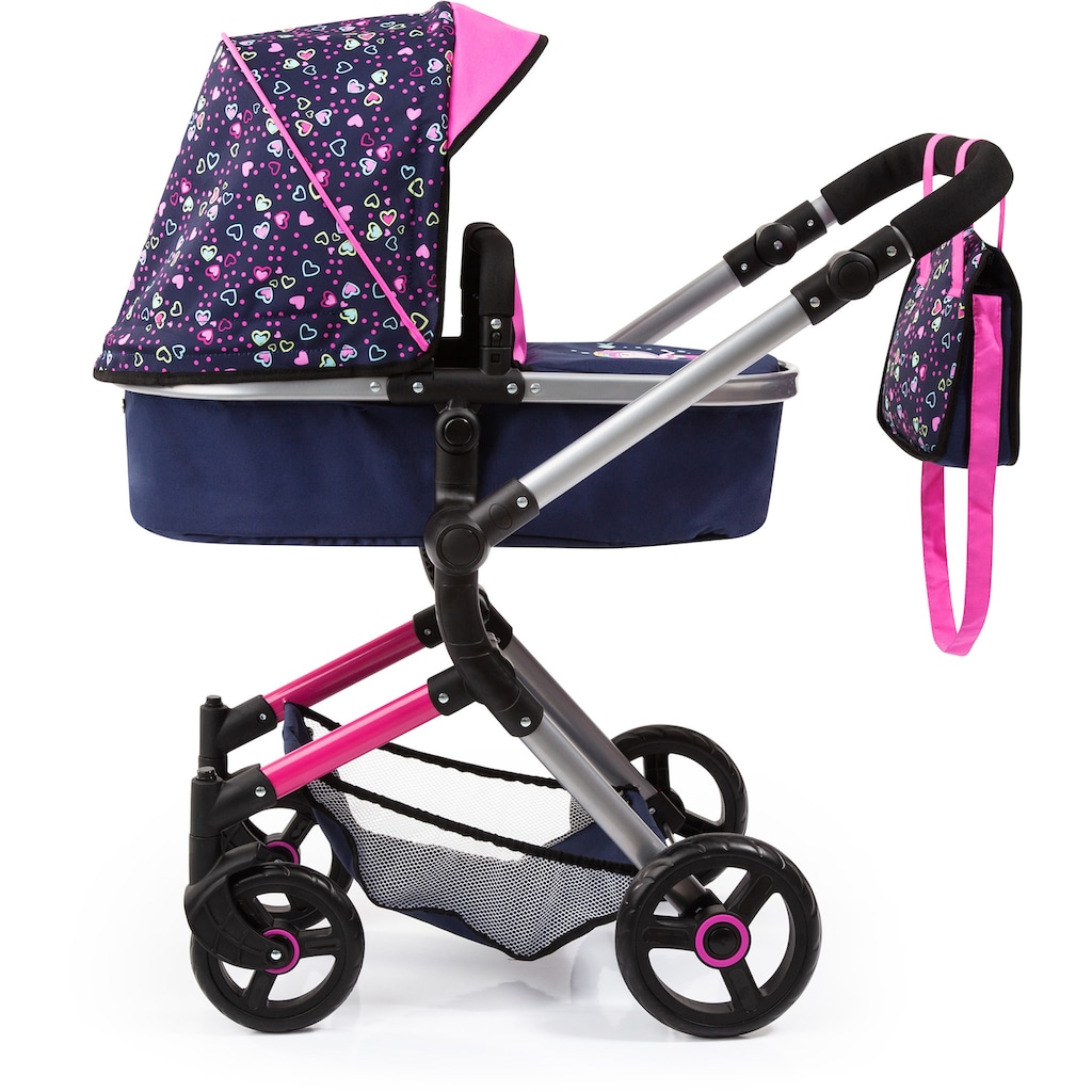 Bayer Kombi-Puppenwagen »Vario, Blau/Pink/Herzchen«