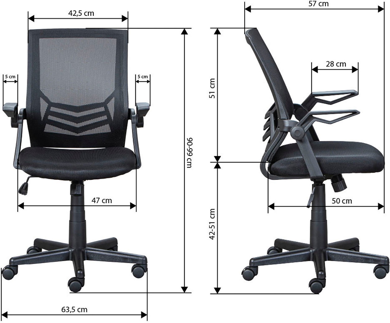Inter Link Drehstuhl »Jilli, Bürostuhl für Homeoffice, ergonomisch, Schwarz« () mit rollen und Armlehnen, Drehstuhl 360° drehbar, höhenverstellbar
