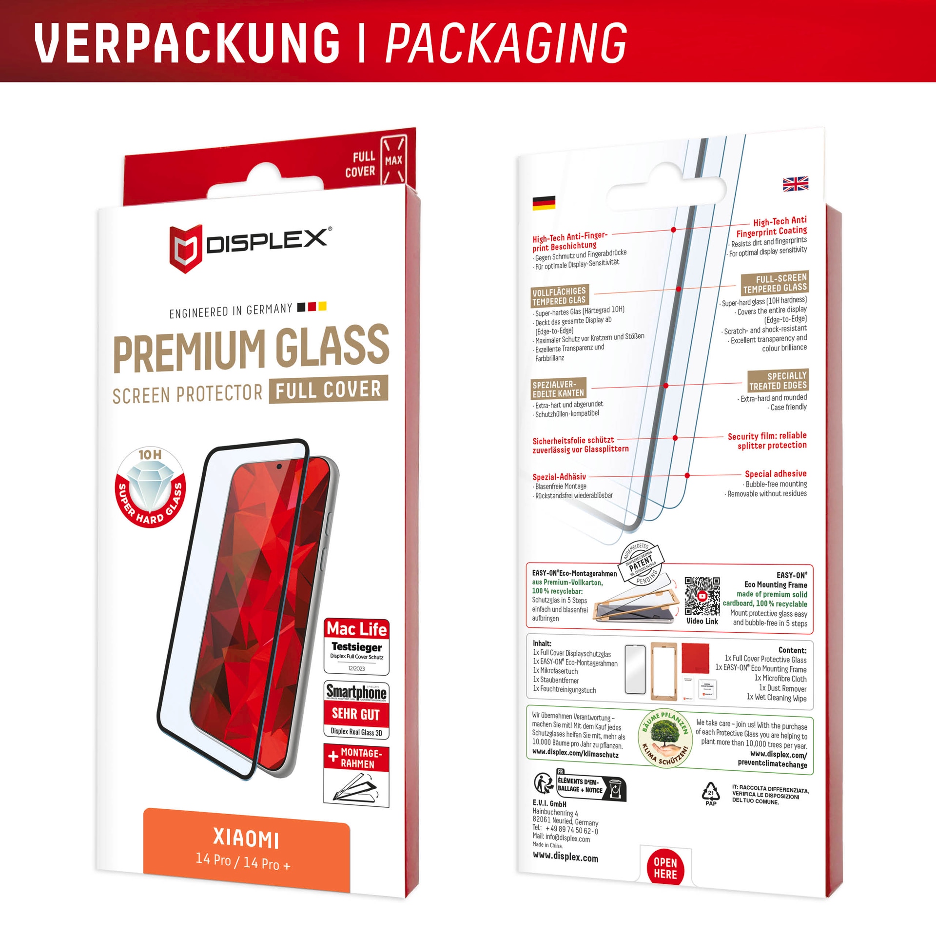 Displex Displayschutzglas »Premium Glass Screen Protector (Full Cover)«, für Xiaomi Redmi Note 13 Pro+-Xiaomi Redmi Note 14 Pro-Xiaomi Redmi Note 14 Pro+, Displayschutzfolie, Schutzfolie, Bildschirmschutz, kratz- & stoßfest